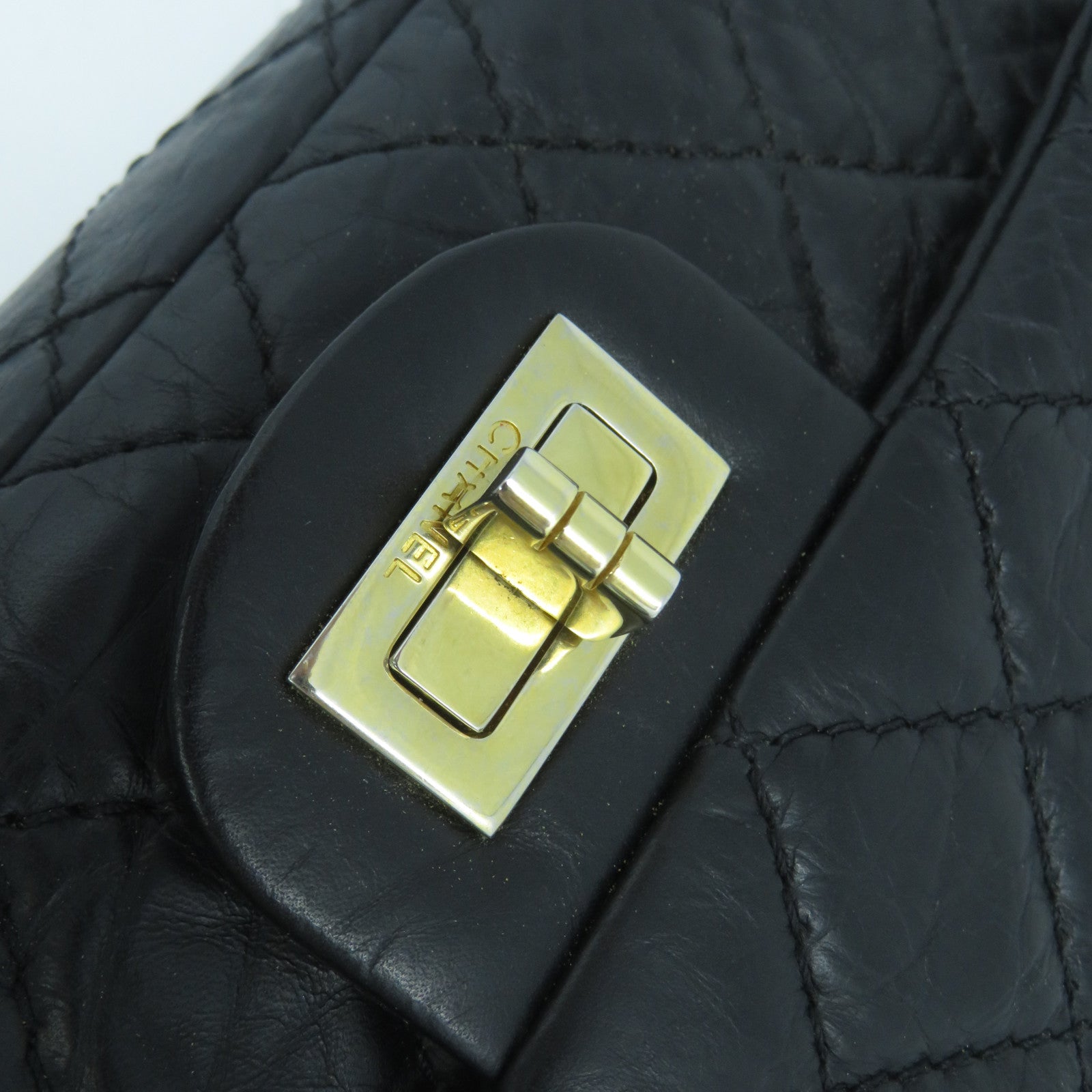 CHANEL 菱格牛皮皮革2.55 Chain Shoulder Bag金扣鏈帶肩背袋黑色