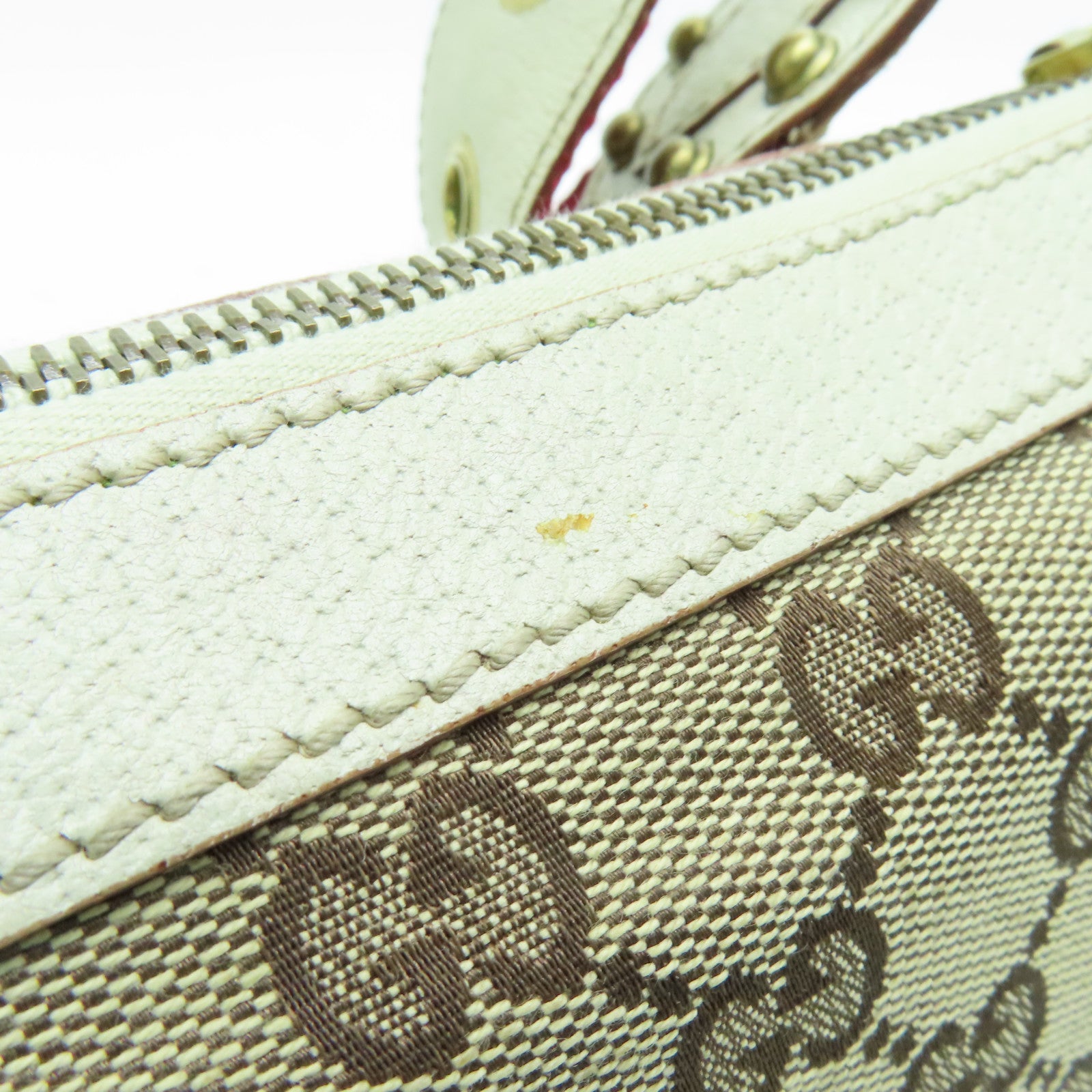 GUCCI 帆布/皮革Shoulder Bag金扣肩背袋米色/白色