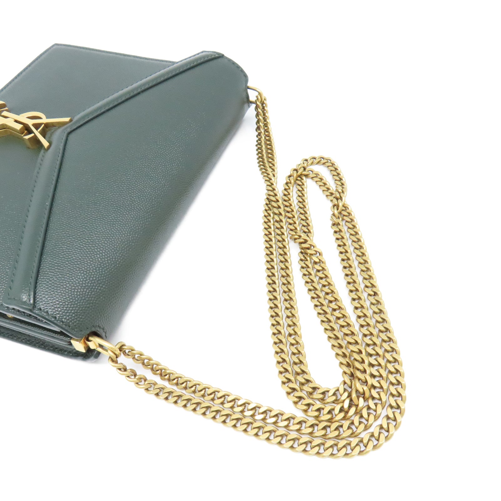 YVES SAINT LAURENT 牛皮皮革Shoulder Bag肩背袋軍綠色