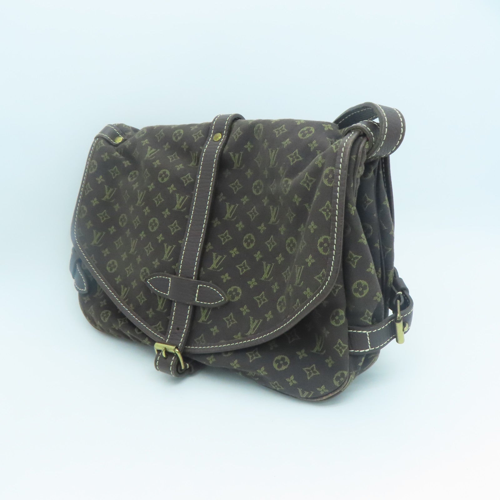 LOUIS VUITTON Monogram Mini Lin Saumur 30 Gold Buckle Shoulder Bag Brown