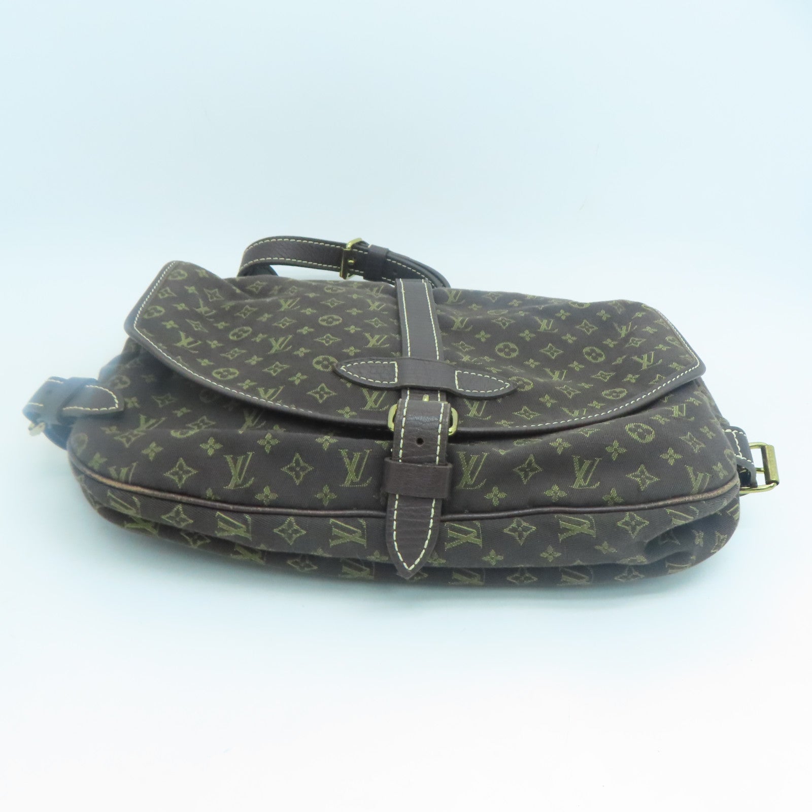 LOUIS VUITTON Monogram Mini Lin Saumur 30 Gold Buckle Shoulder Bag Brown