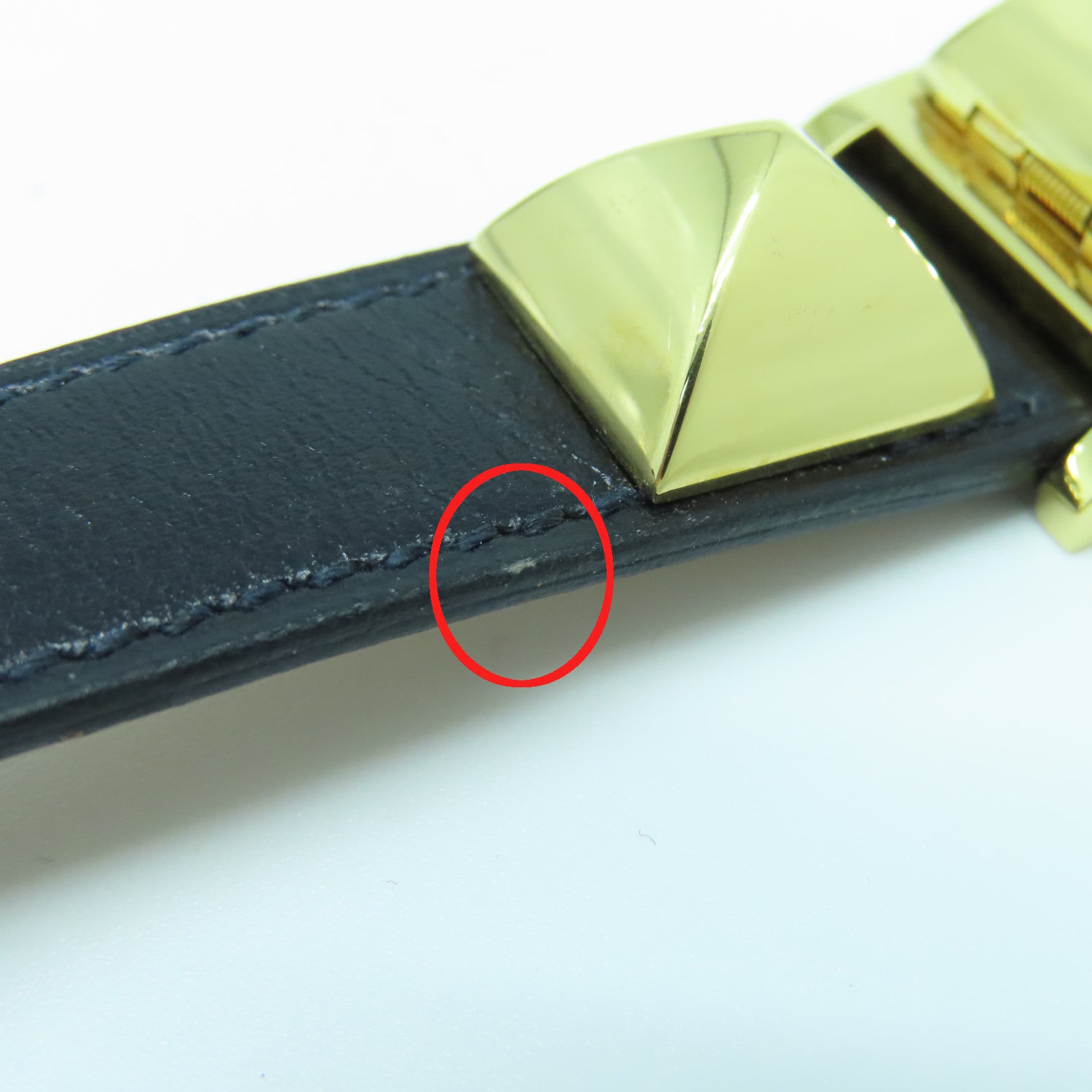 HERMES Medor Watch Vintage镀金/皮革带手表石英机芯黑色