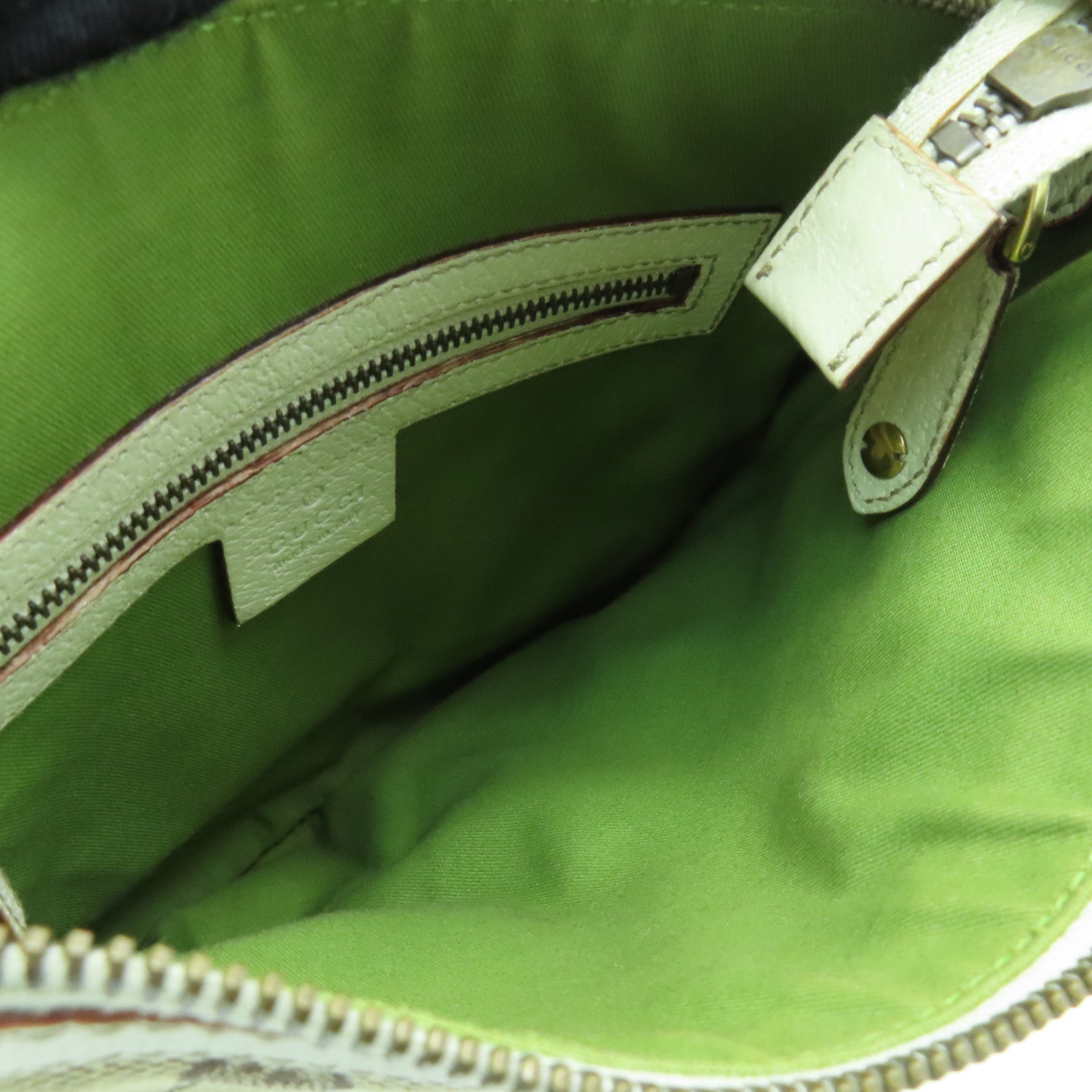 GUCCI 帆布/皮革Shoulder Bag金扣肩背袋米色/白色