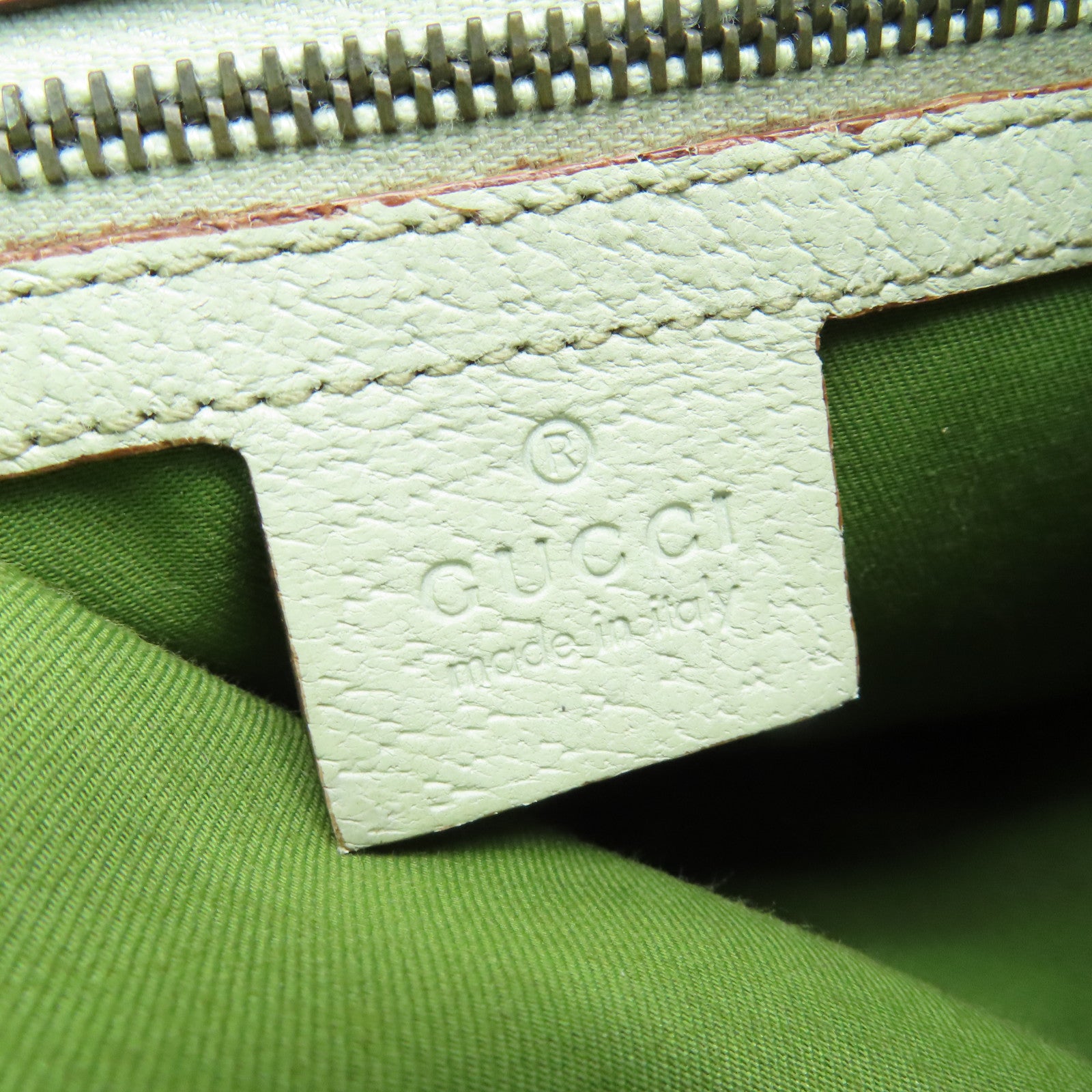 GUCCI 帆布/皮革Shoulder Bag金扣肩背袋米色/白色