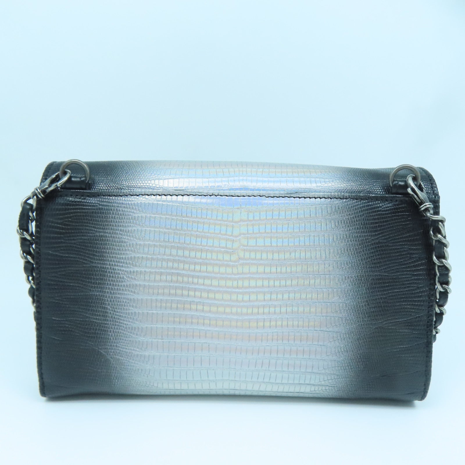 CHANEL 牛皮皮革Chain Shoulder Bag銀扣鏈帶肩背袋銀色黑色