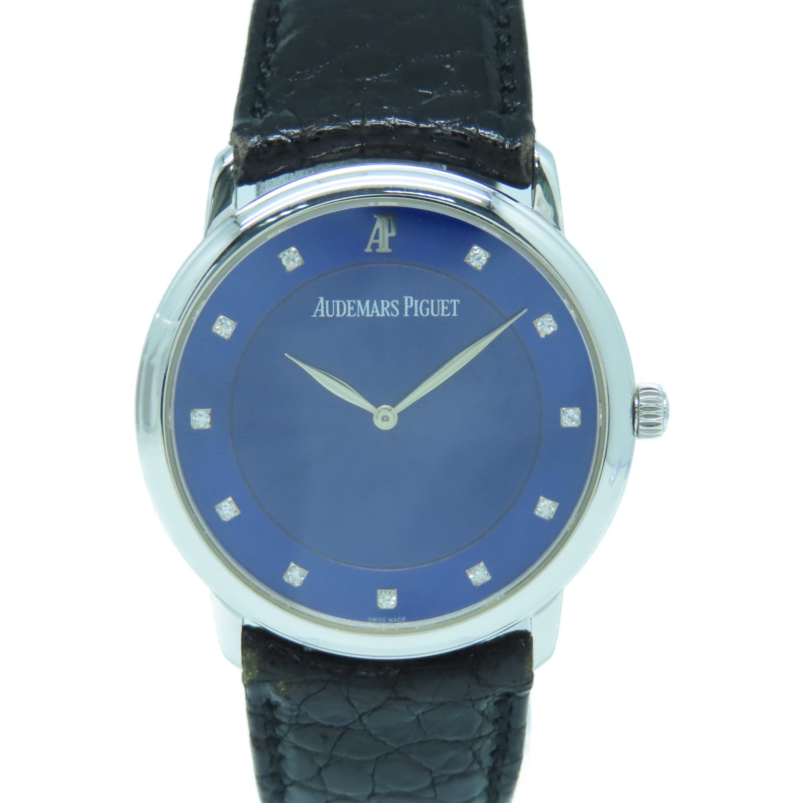 AUDEMARS PIGUET Jules Audemars 18K White Gold/Leather Watch with Manual Movement Blue/Black