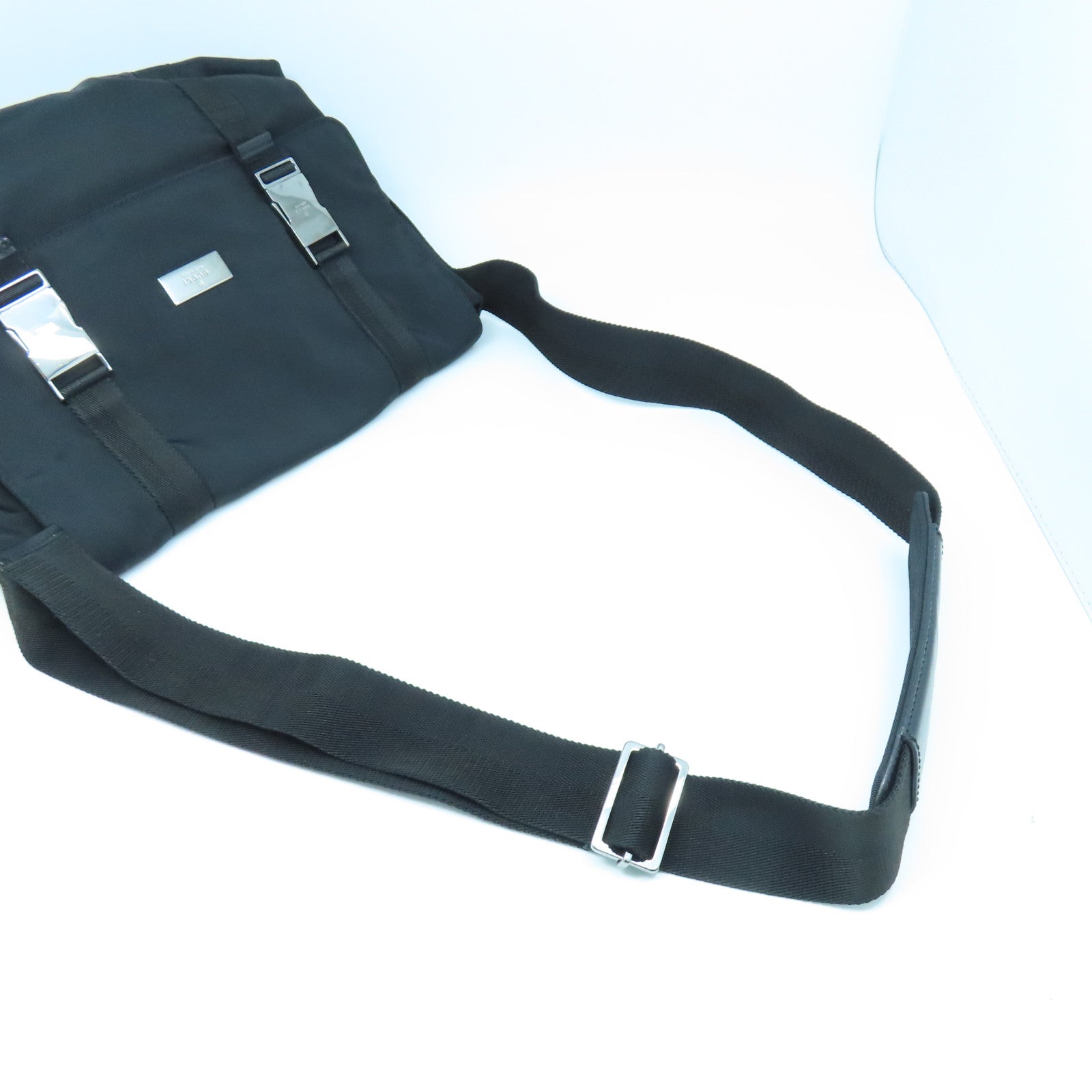 GUCCI Nylon Shoulder Bag Silver Buckle Shoulder Bag Black