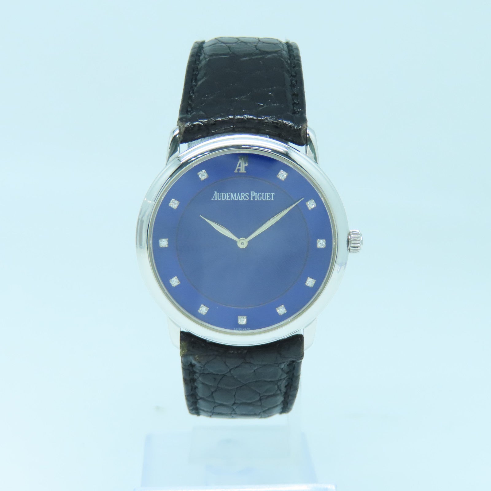 AUDEMARS PIGUET Jules Audemars 18K White Gold/Leather Watch with Manual Movement Blue/Black
