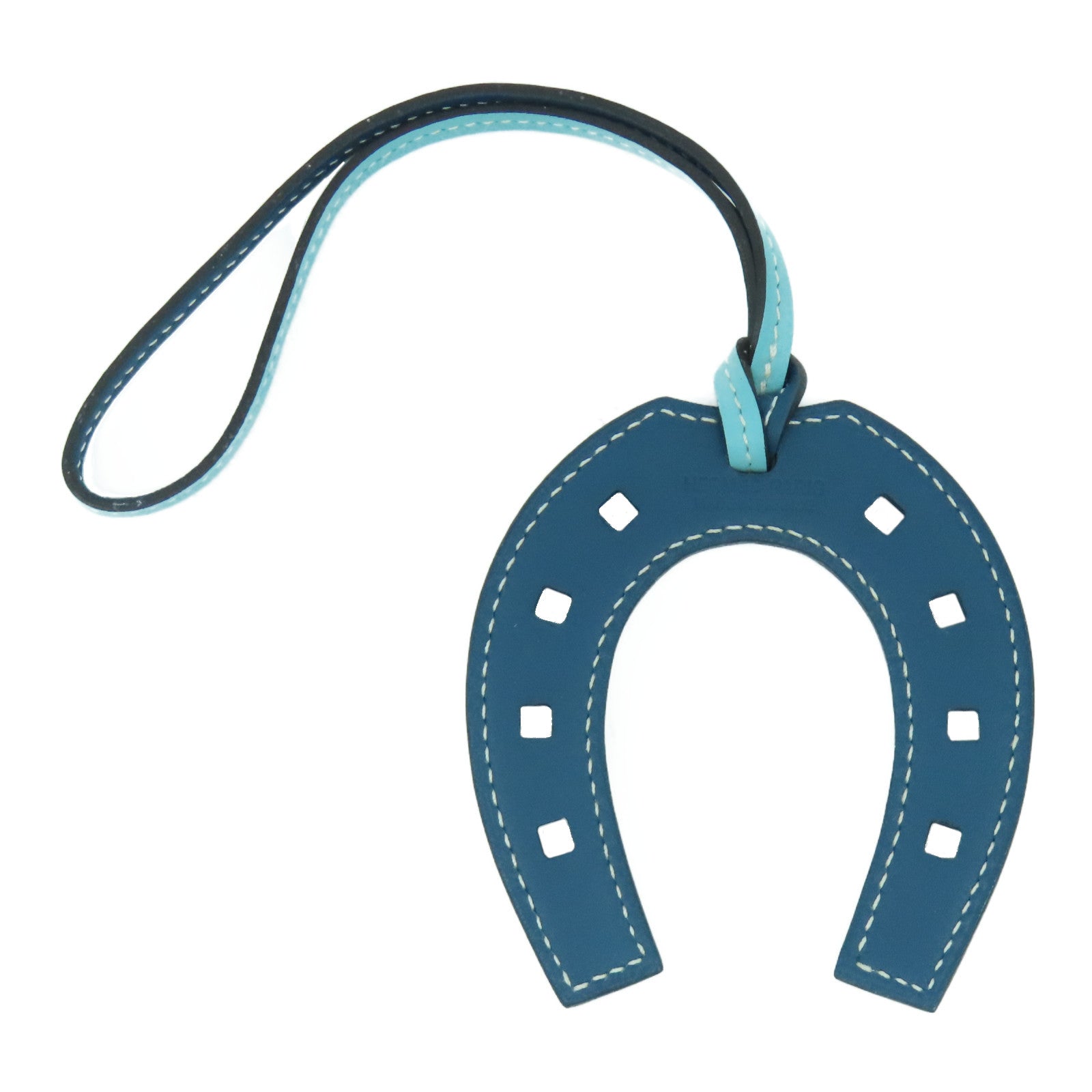 HERMES Swift皮革Paddock Horse Shoe Charm掛飾深藍色/淺藍色