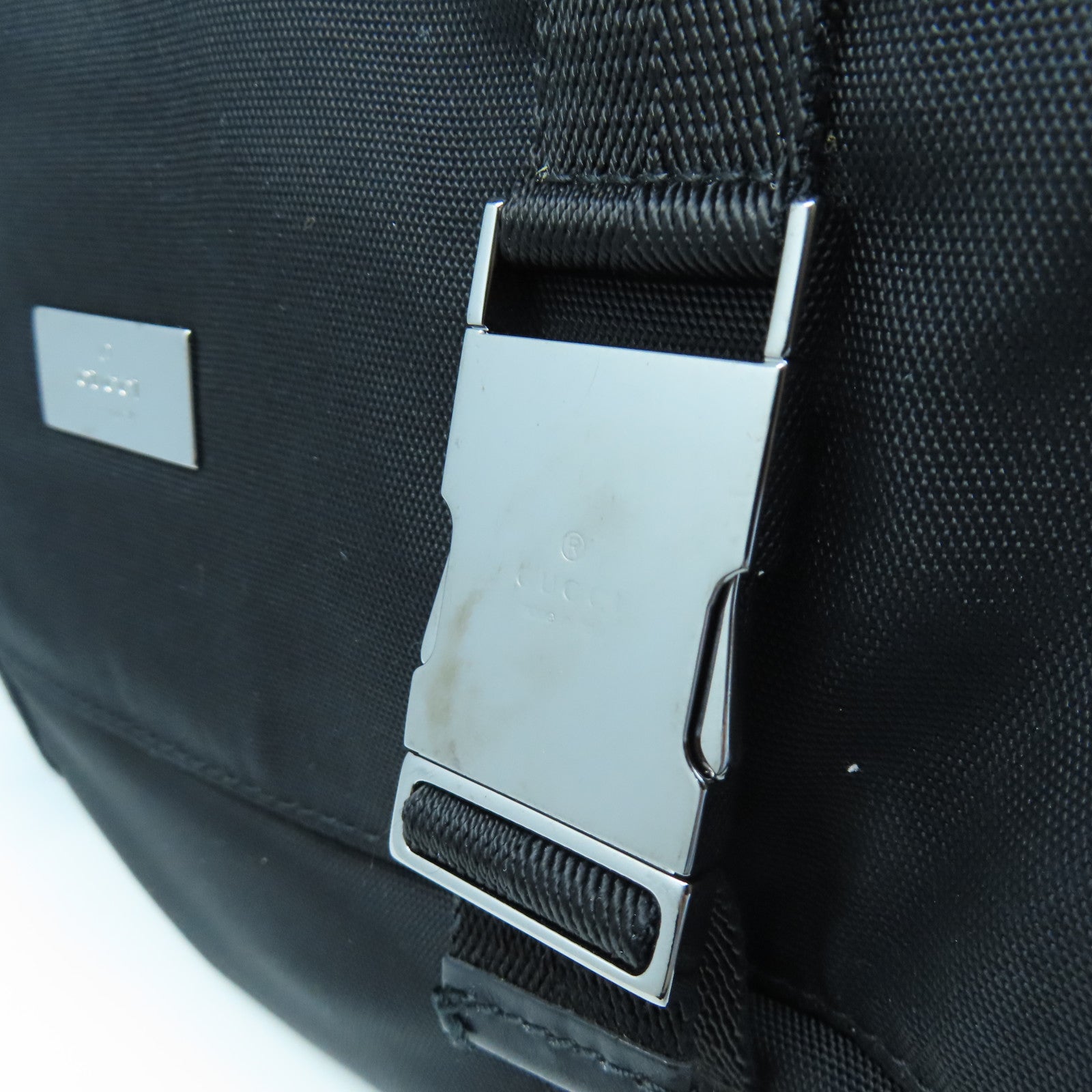 GUCCI Nylon Shoulder Bag Silver Buckle Shoulder Bag Black