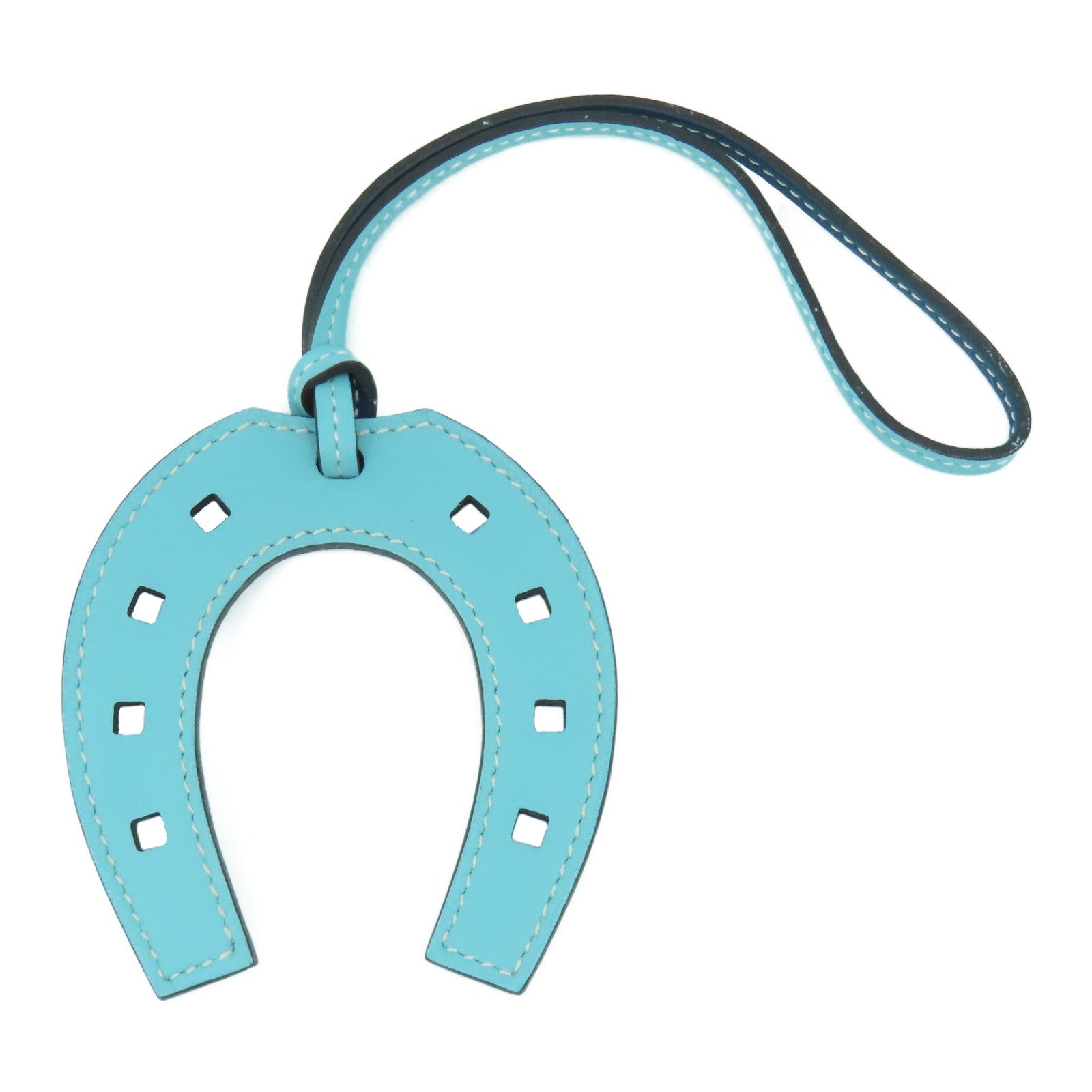 HERMES Swift皮革Paddock Horse Shoe Charm掛飾深藍色/淺藍色