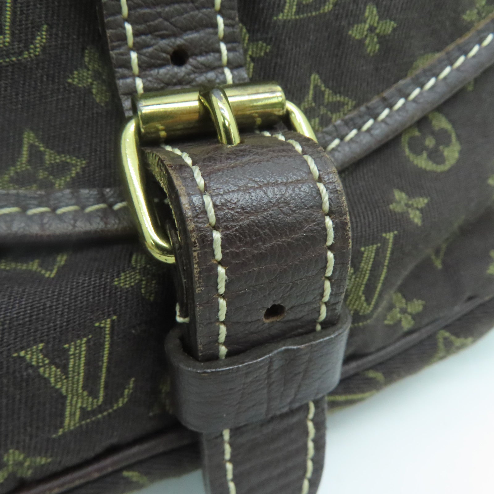 LOUIS VUITTON Monogram Mini Lin Saumur 30 Gold Buckle Shoulder Bag Brown