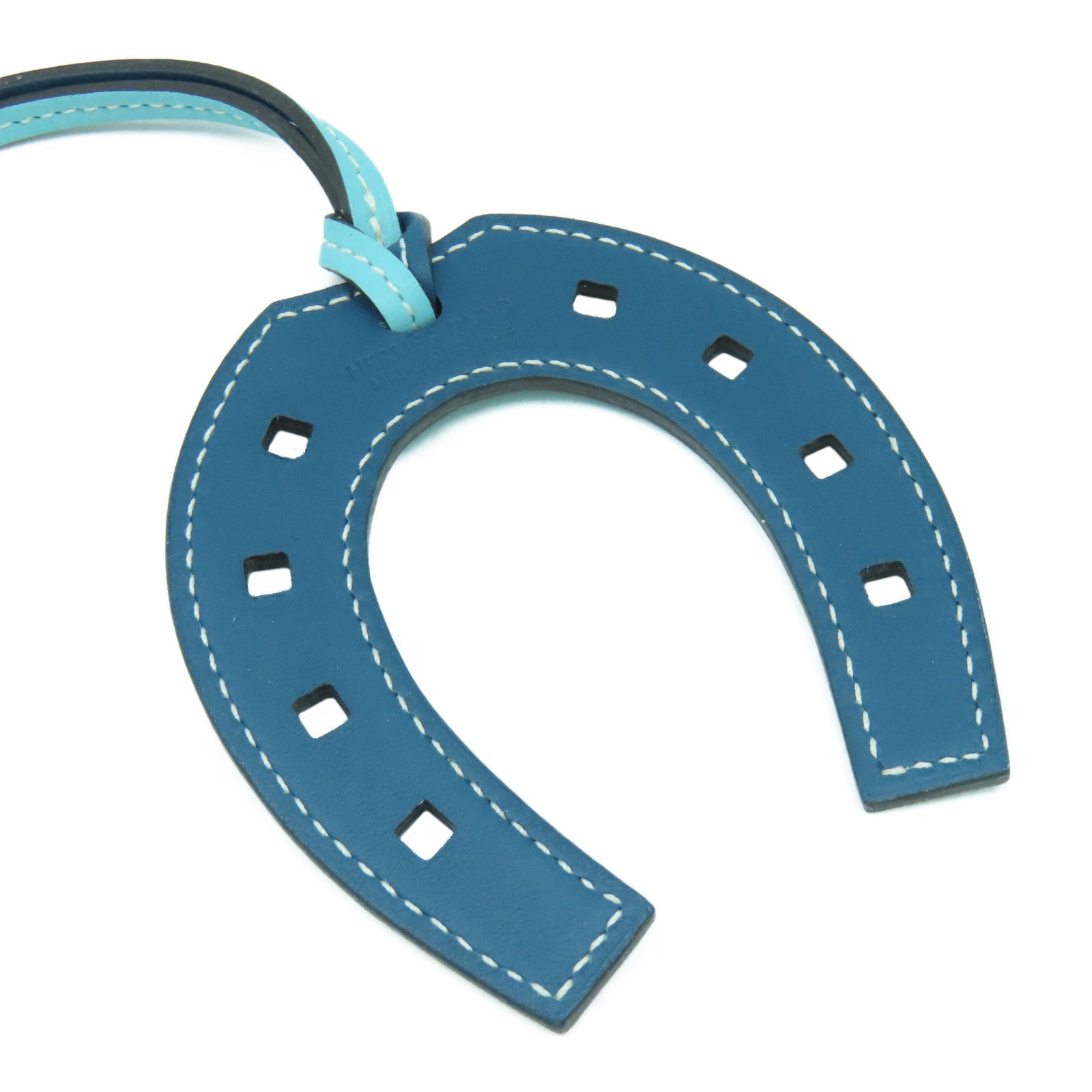 HERMES Swift皮革Paddock Horse Shoe Charm掛飾深藍色/淺藍色