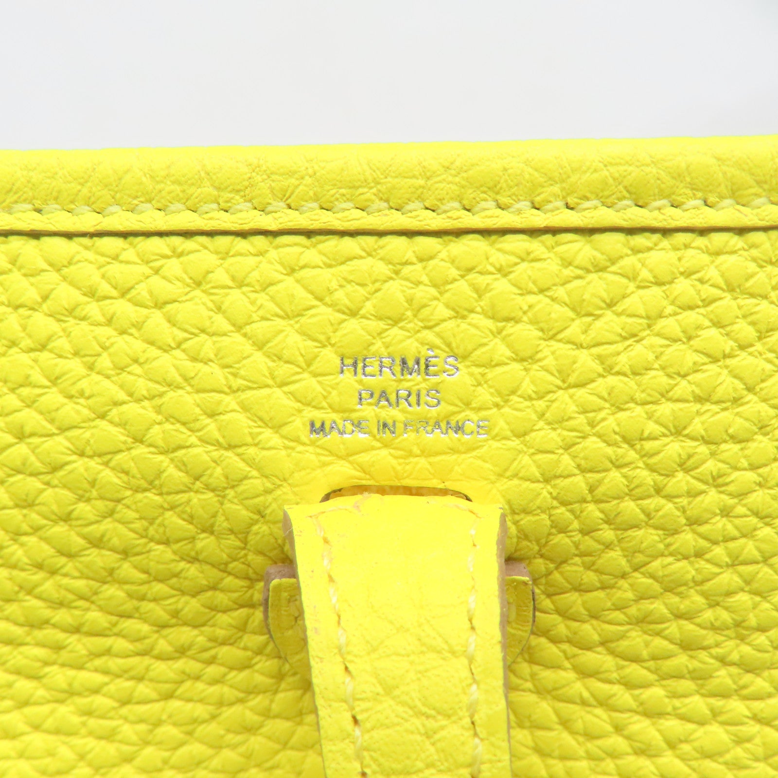 HERMES Clemence皮革Evelyne TPM銀扣肩背袋檸檬黄色