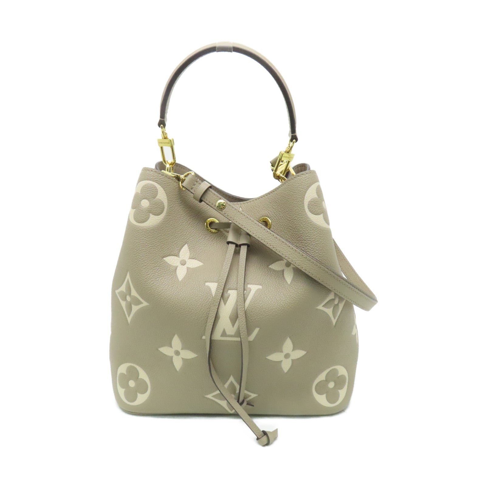 LOUIS VUITTON Monogram Empreinte Neo Noe MM金扣手挽肩背兩用袋奶油色