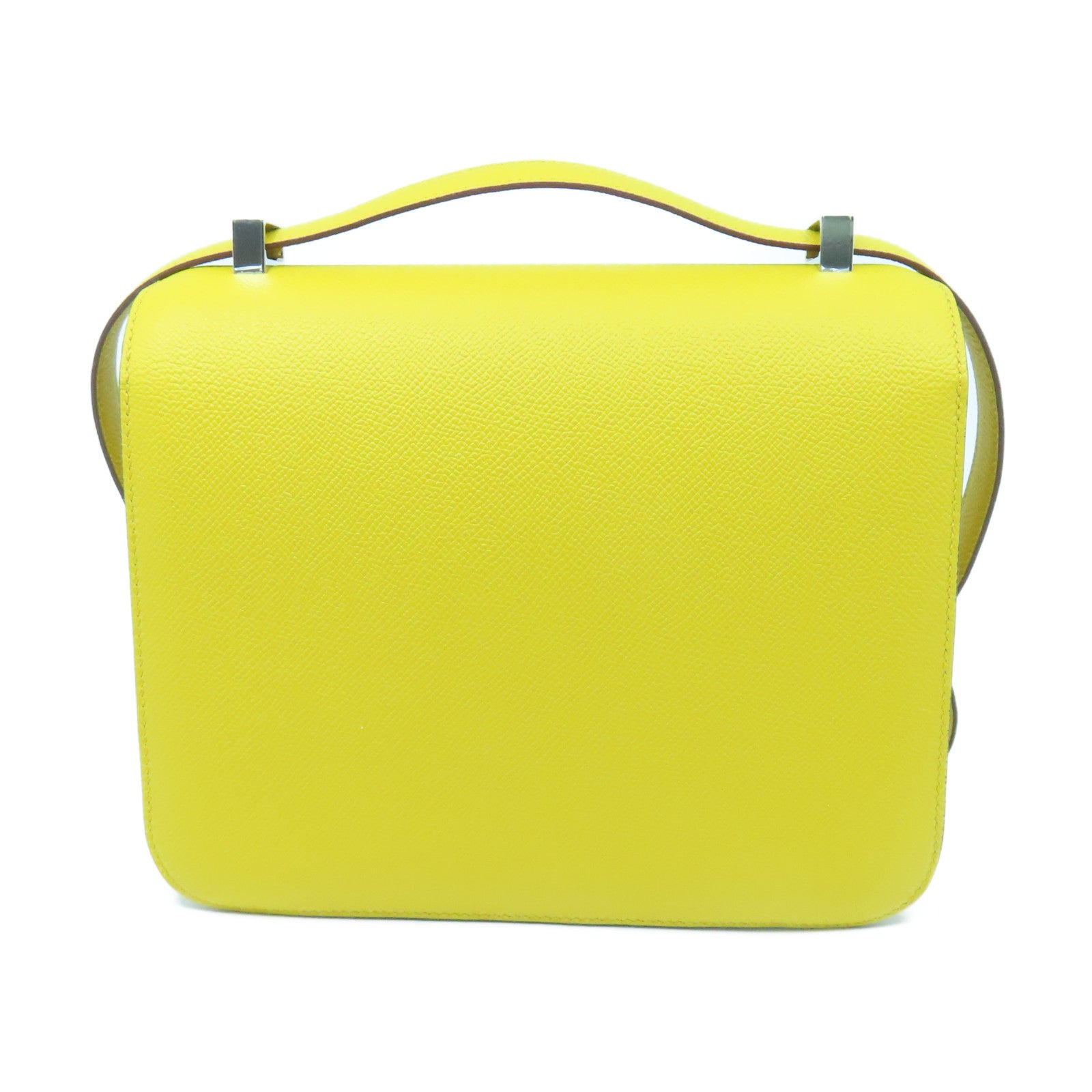 HERMES Veau Epsom Leather Constance 24 Silver Buckle Handle Shoulder Bag Amber Yellow