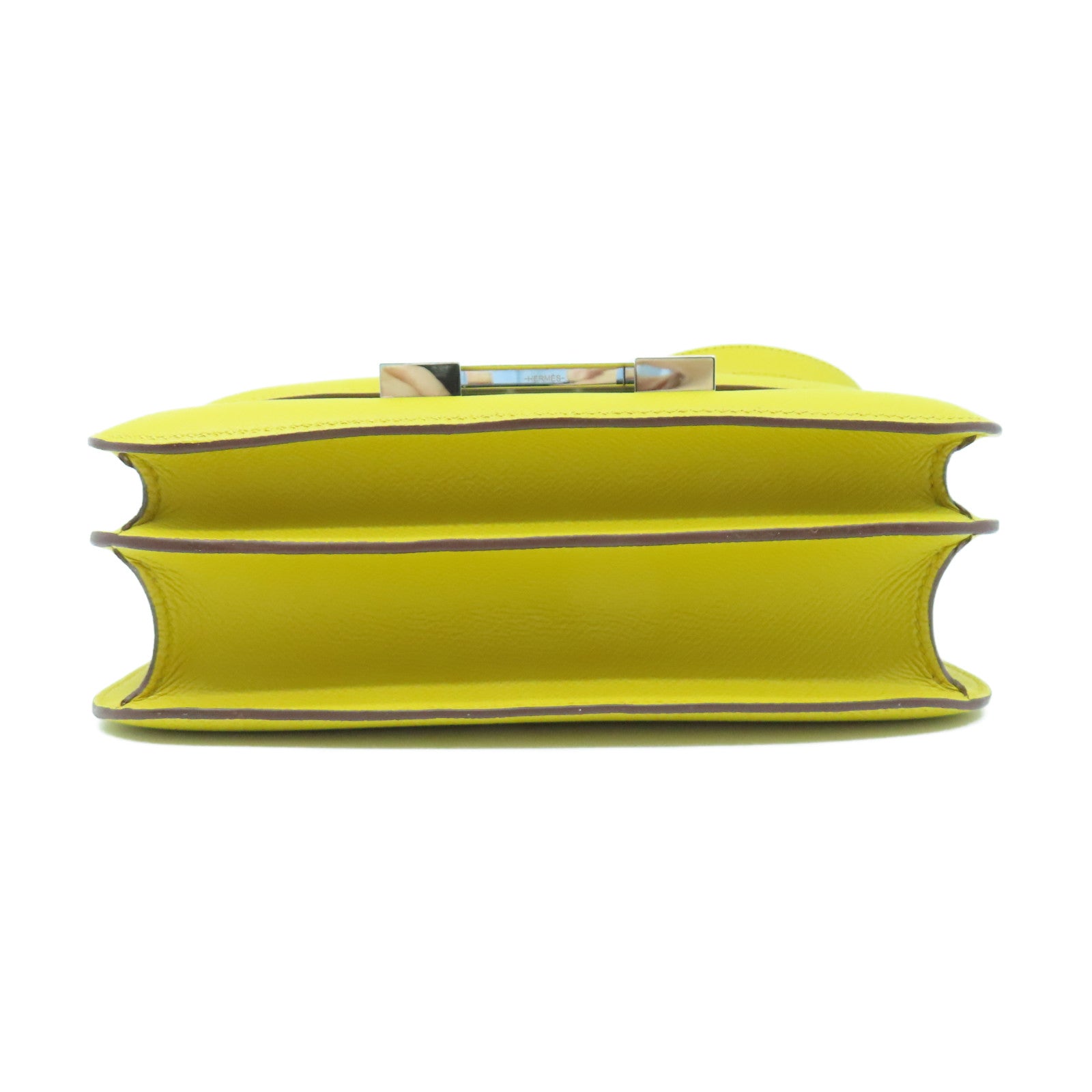 HERMES Veau Epsom Leather Constance 24 Silver Buckle Handle Shoulder Bag Amber Yellow