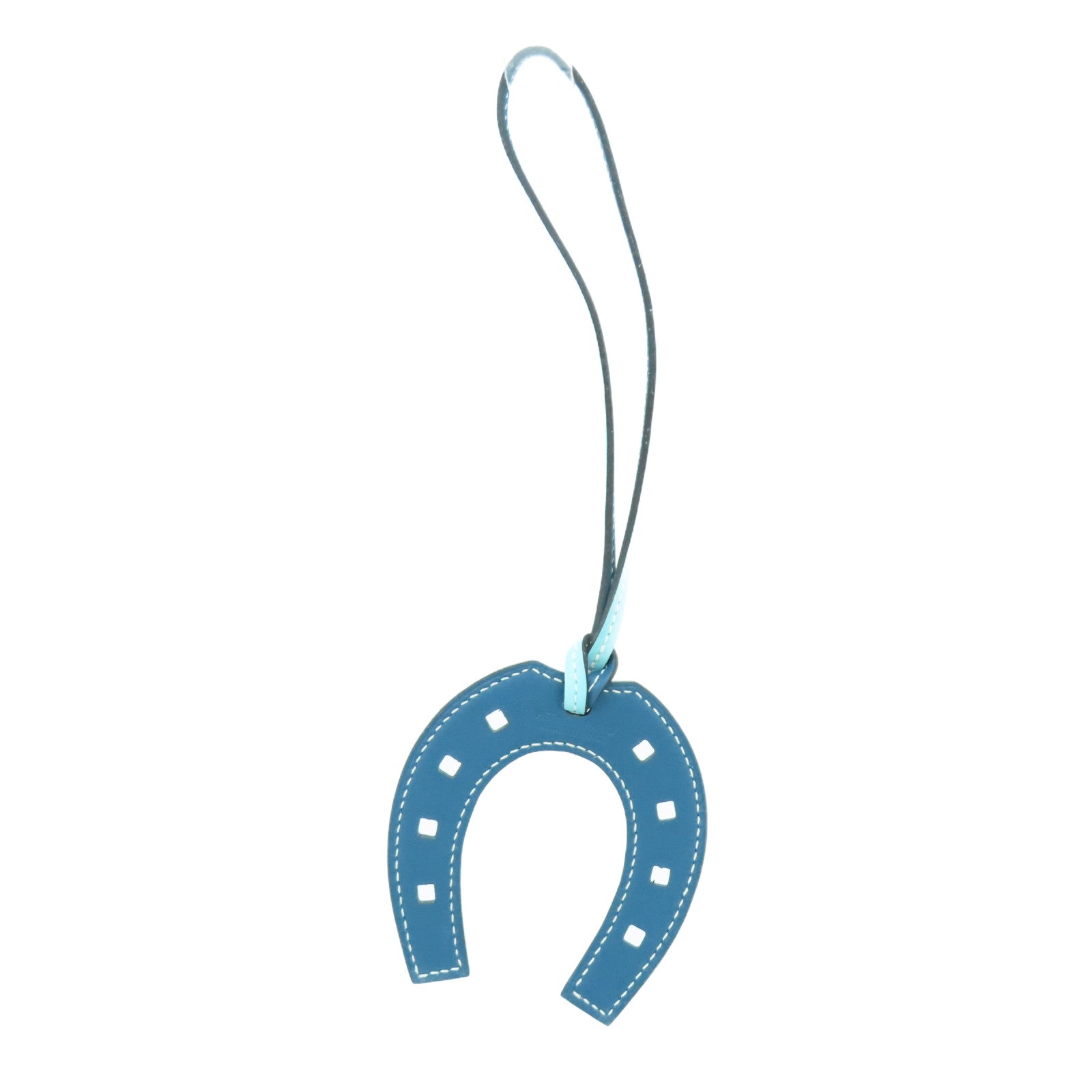 HERMES Swift皮革Paddock Horse Shoe Charm掛飾深藍色/淺藍色