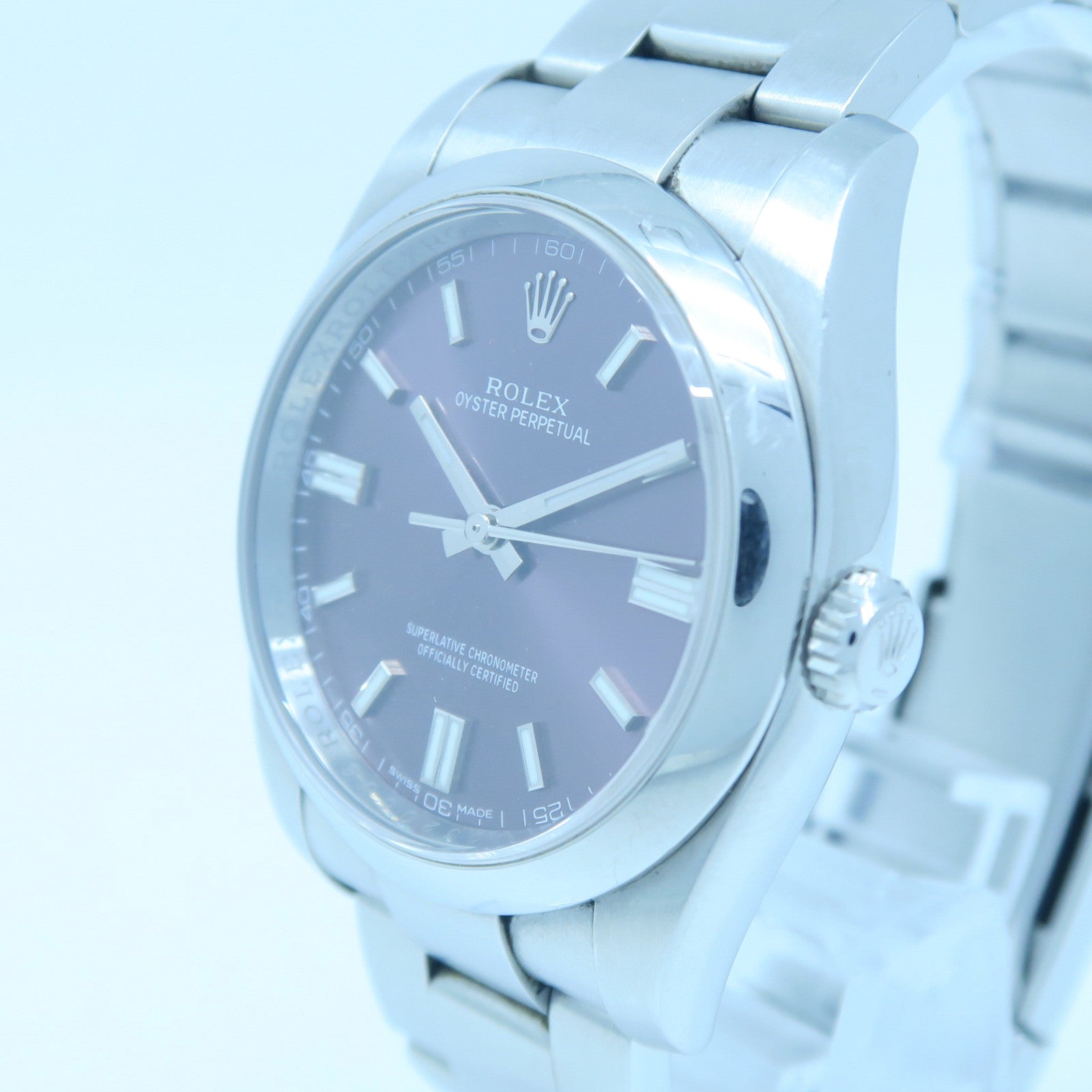 ROLEX Oyster Perpetual Stainless Steel Watch Automatic Movement Purple