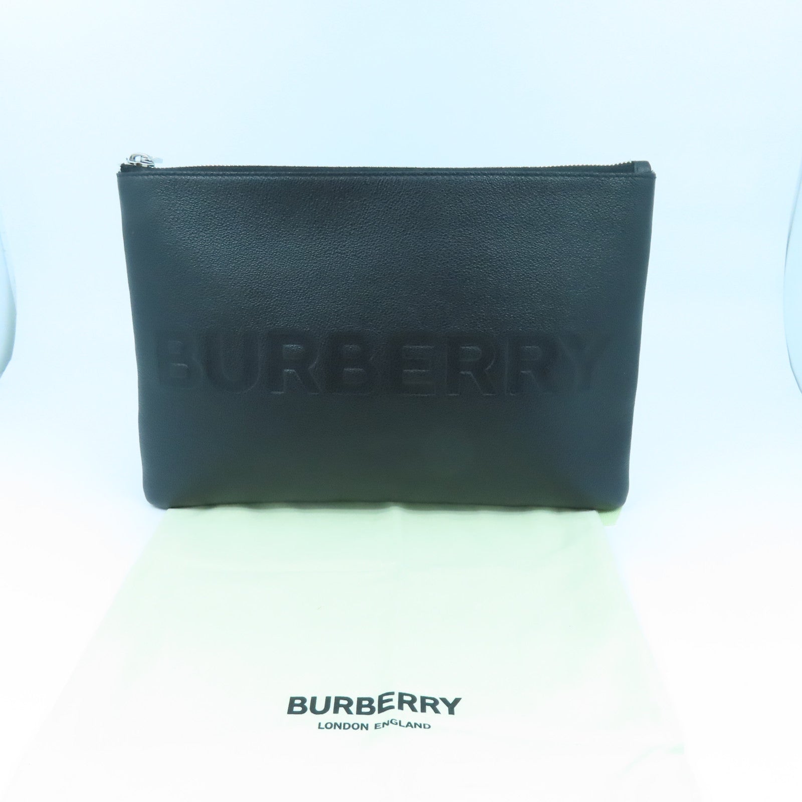 BURBERRY 牛皮皮革Clutch Bag银扣手拿包黑色