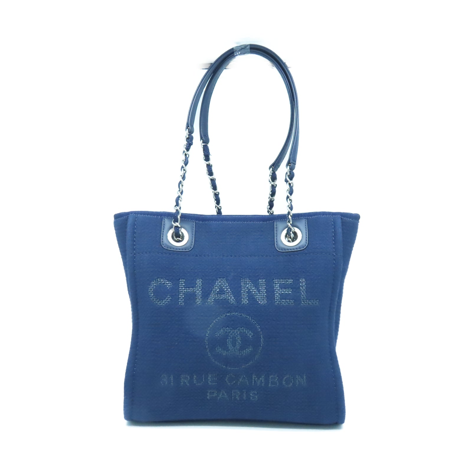 CHANEL 帆布Tote Bag銀扣手挽袋深藍色
