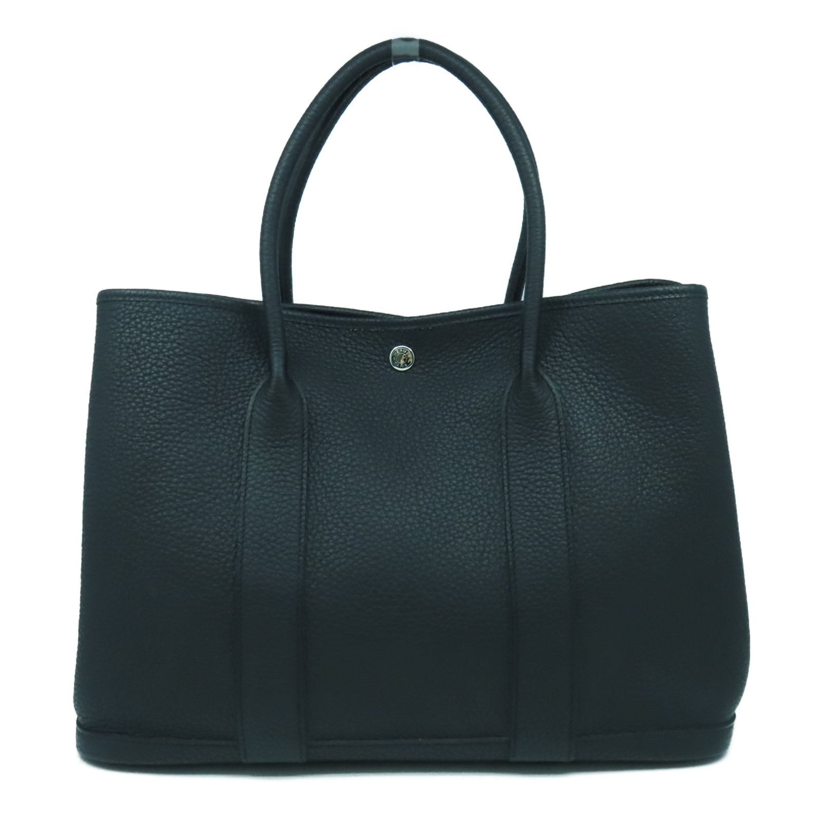 HERMES Country皮革Garden Party PM銀扣手挽袋Noir黑色