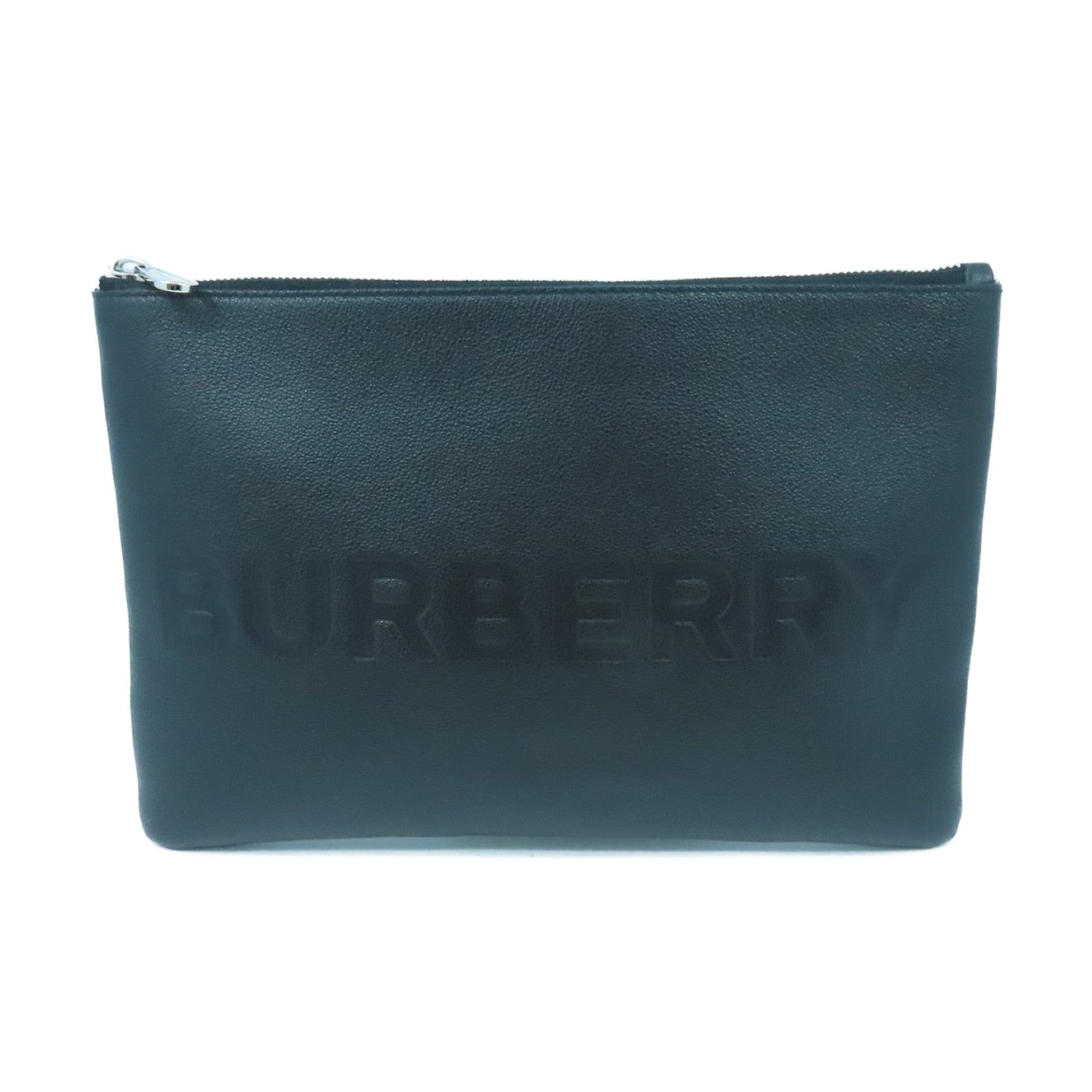 BURBERRY 牛皮皮革Clutch Bag银扣手拿包黑色