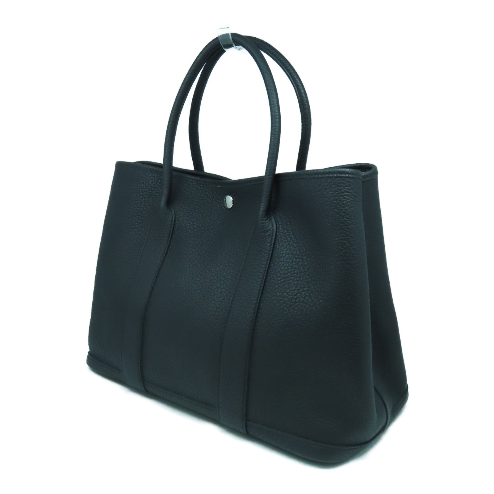 HERMES Country皮革Garden Party PM銀扣手挽袋Noir黑色