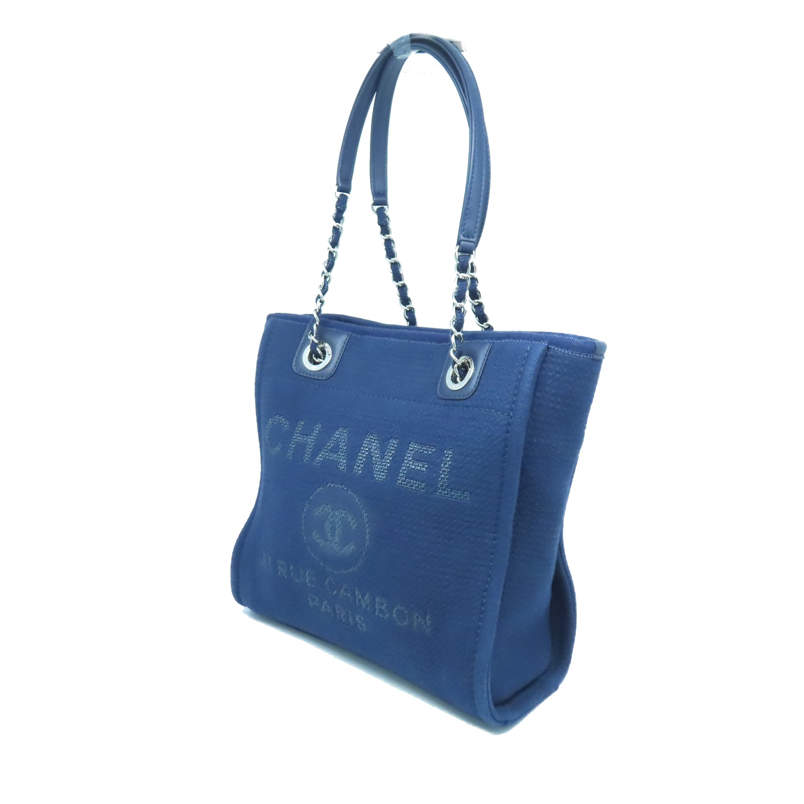 CHANEL 帆布Tote Bag銀扣手挽袋深藍色