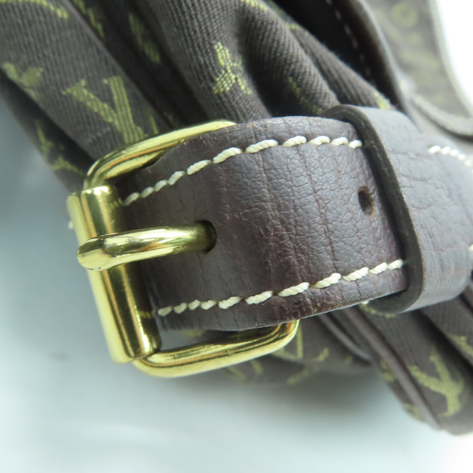 LOUIS VUITTON Monogram Mini Lin Saumur 30 Gold Buckle Shoulder Bag Brown