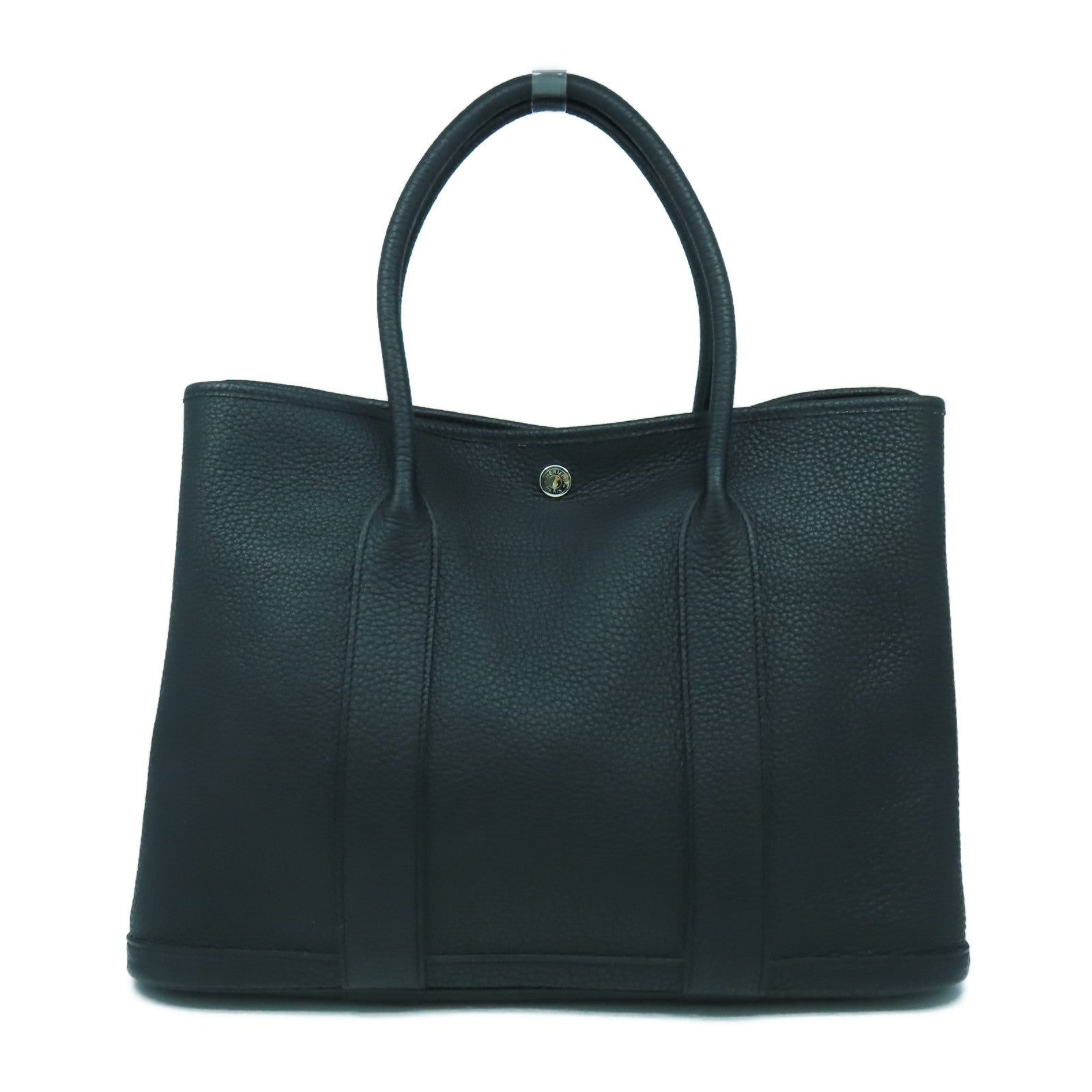 HERMES Country皮革Garden Party PM銀扣手挽袋Noir黑色