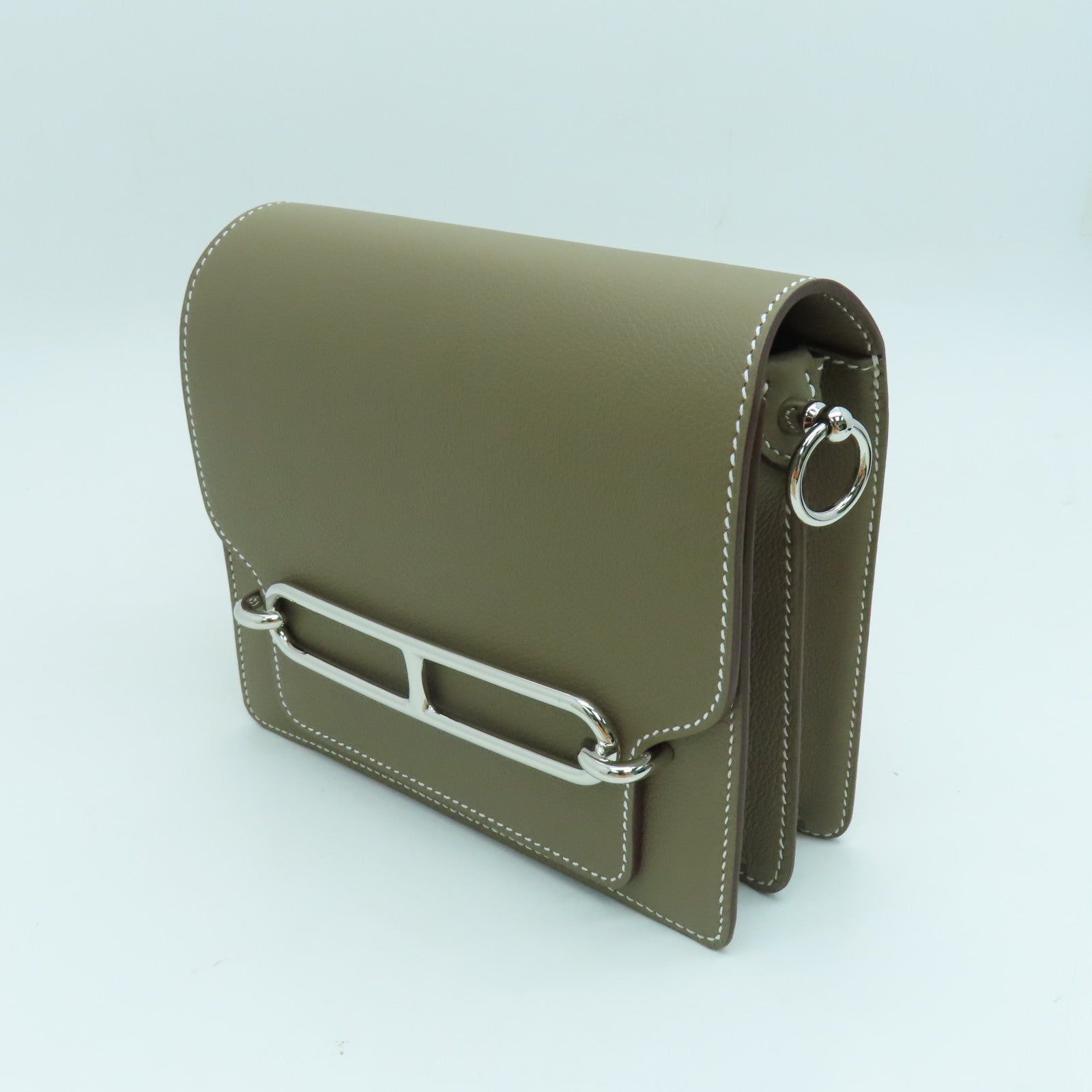 HERMES 【激減優惠】Evercolor皮革Mini Roulis Shoulder Bag銀扣肩背袋大象色