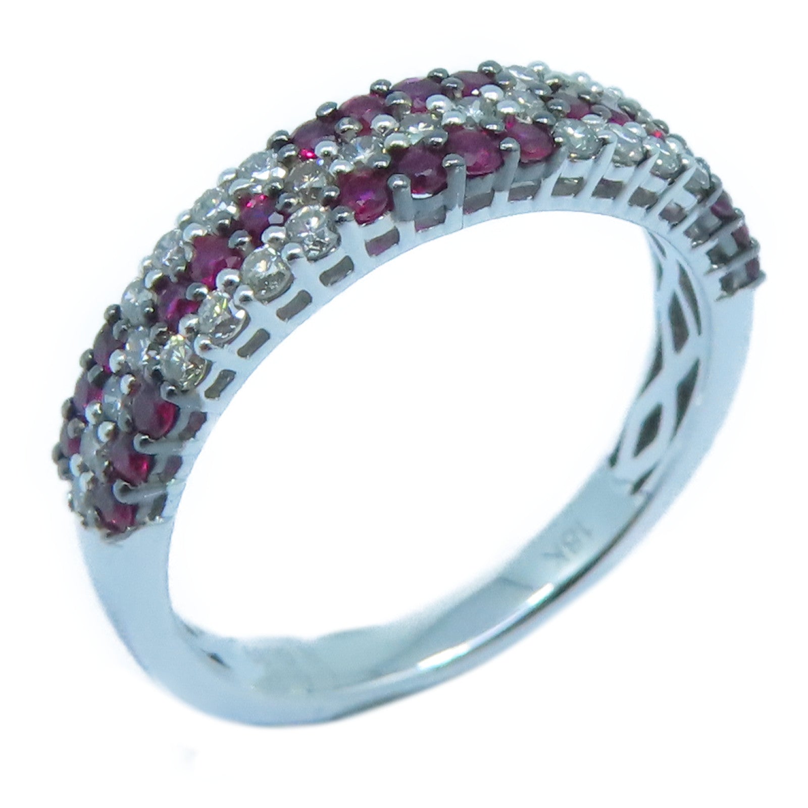 JEWELRY [Sharp Discount] 18K White Gold Ruby Ring 0.37ct Diamond/0.39ct Ruby Ring US#6
