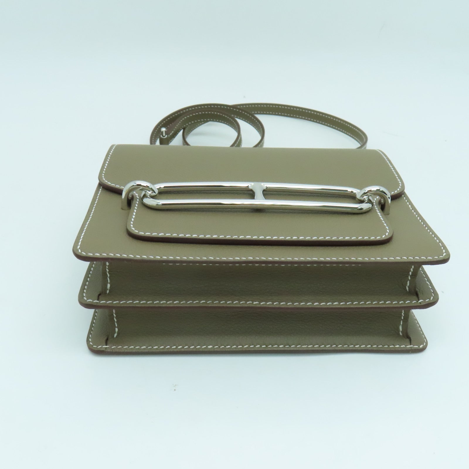 HERMES 【激減優惠】Evercolor皮革Mini Roulis Shoulder Bag銀扣肩背袋大象色
