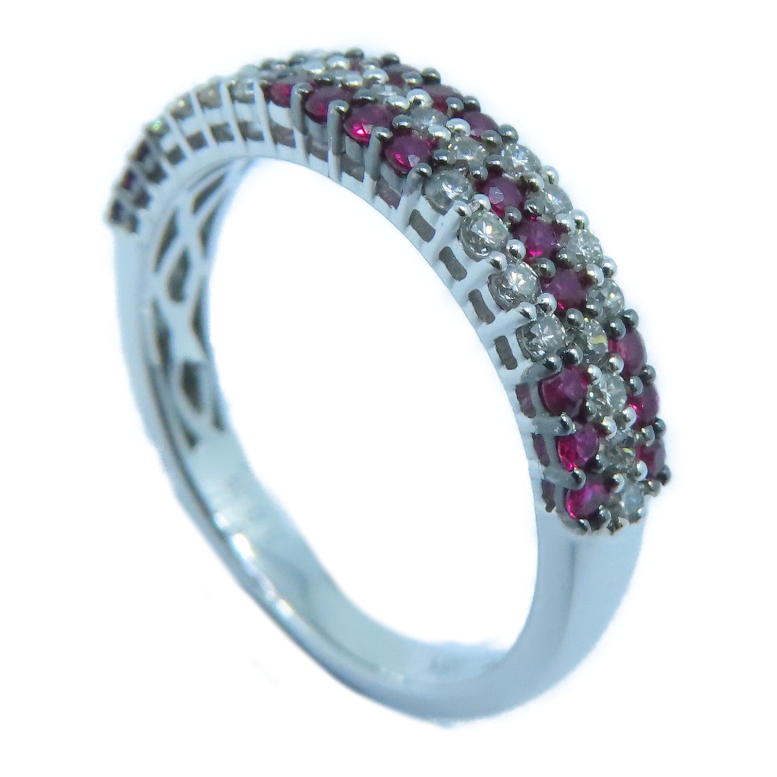 JEWELRY [Sharp Discount] 18K White Gold Ruby Ring 0.37ct Diamond/0.39ct Ruby Ring US#6