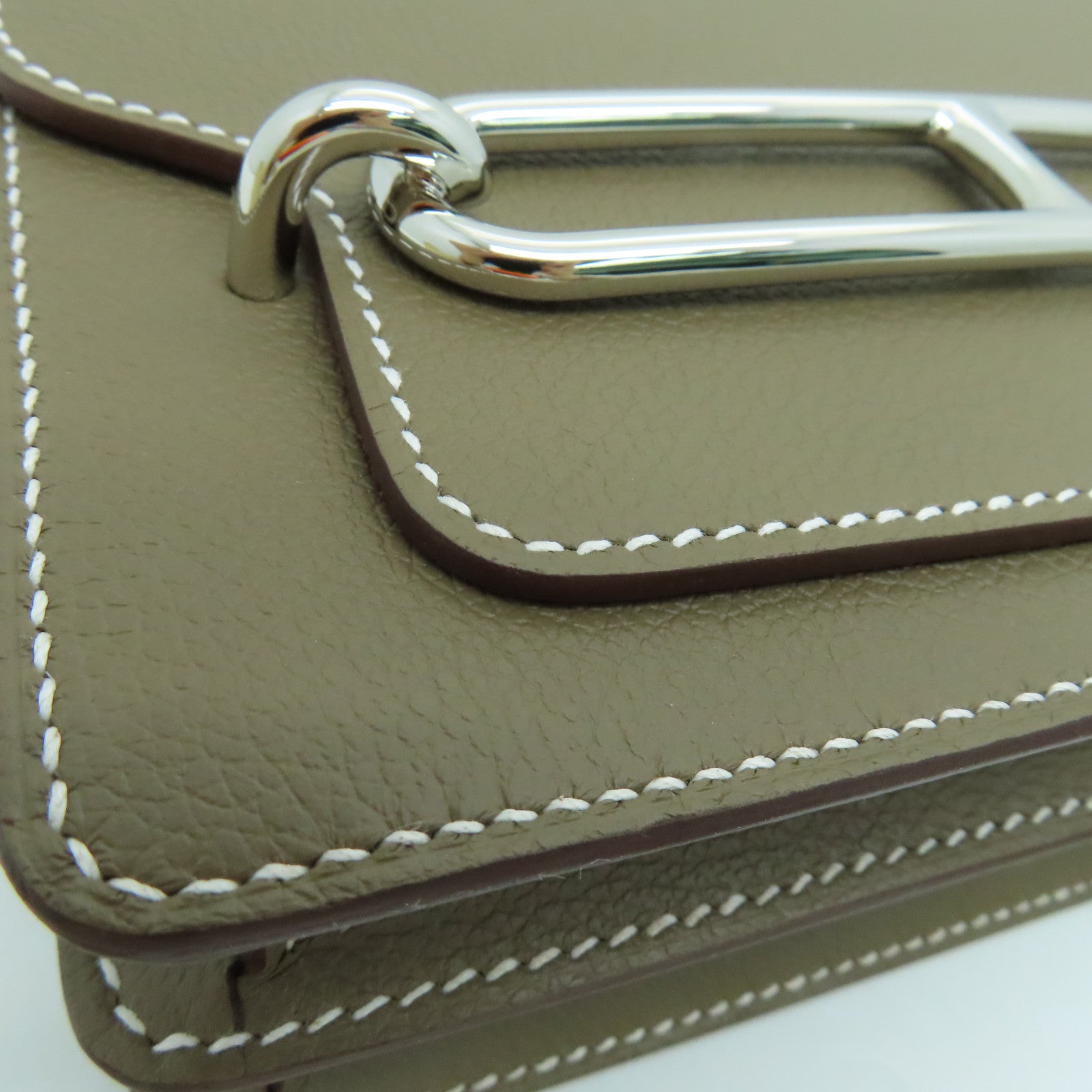 HERMES 【激減優惠】Evercolor皮革Mini Roulis Shoulder Bag銀扣肩背袋大象色