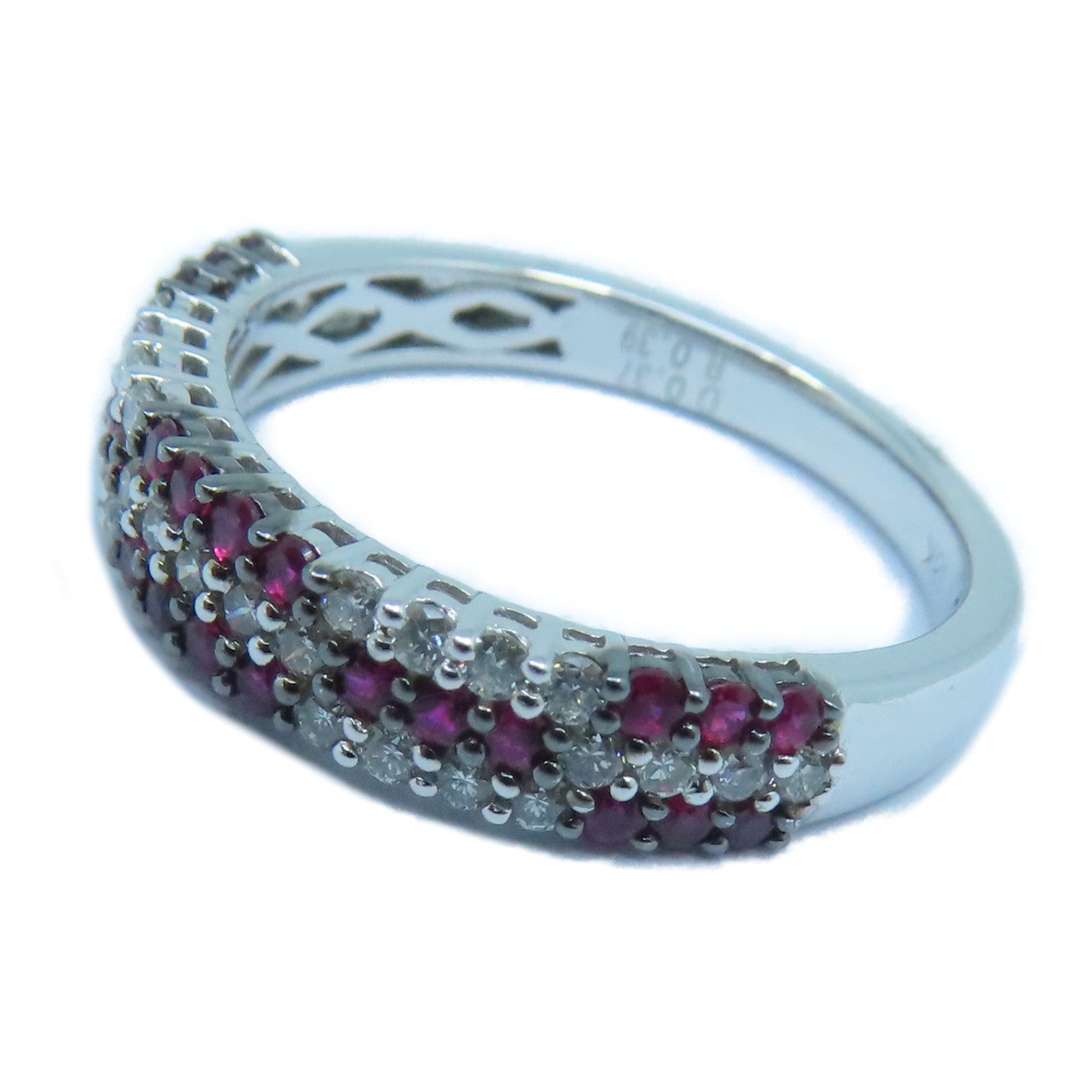 JEWELRY [Sharp Discount] 18K White Gold Ruby Ring 0.37ct Diamond/0.39ct Ruby Ring US#6