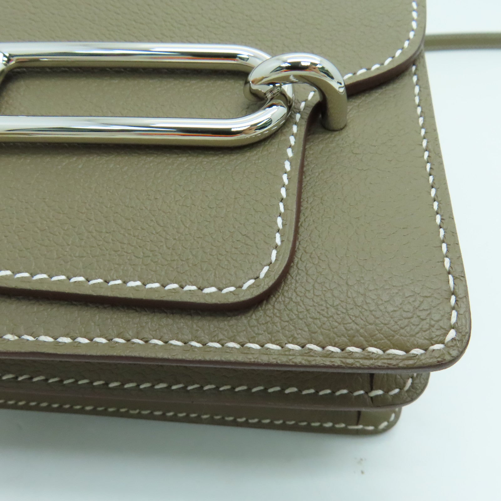 HERMES 【激減優惠】Evercolor皮革Mini Roulis Shoulder Bag銀扣肩背袋大象色