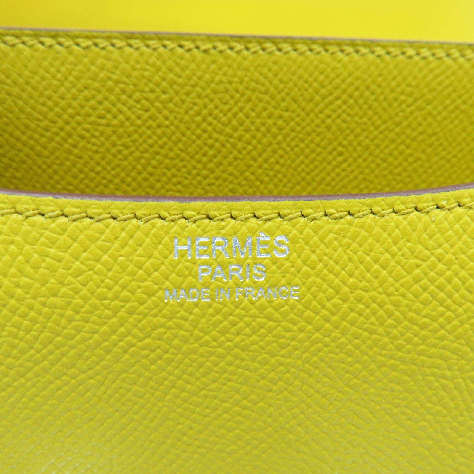 HERMES Veau Epsom Leather Constance 24 Silver Buckle Handle Shoulder Bag Amber Yellow