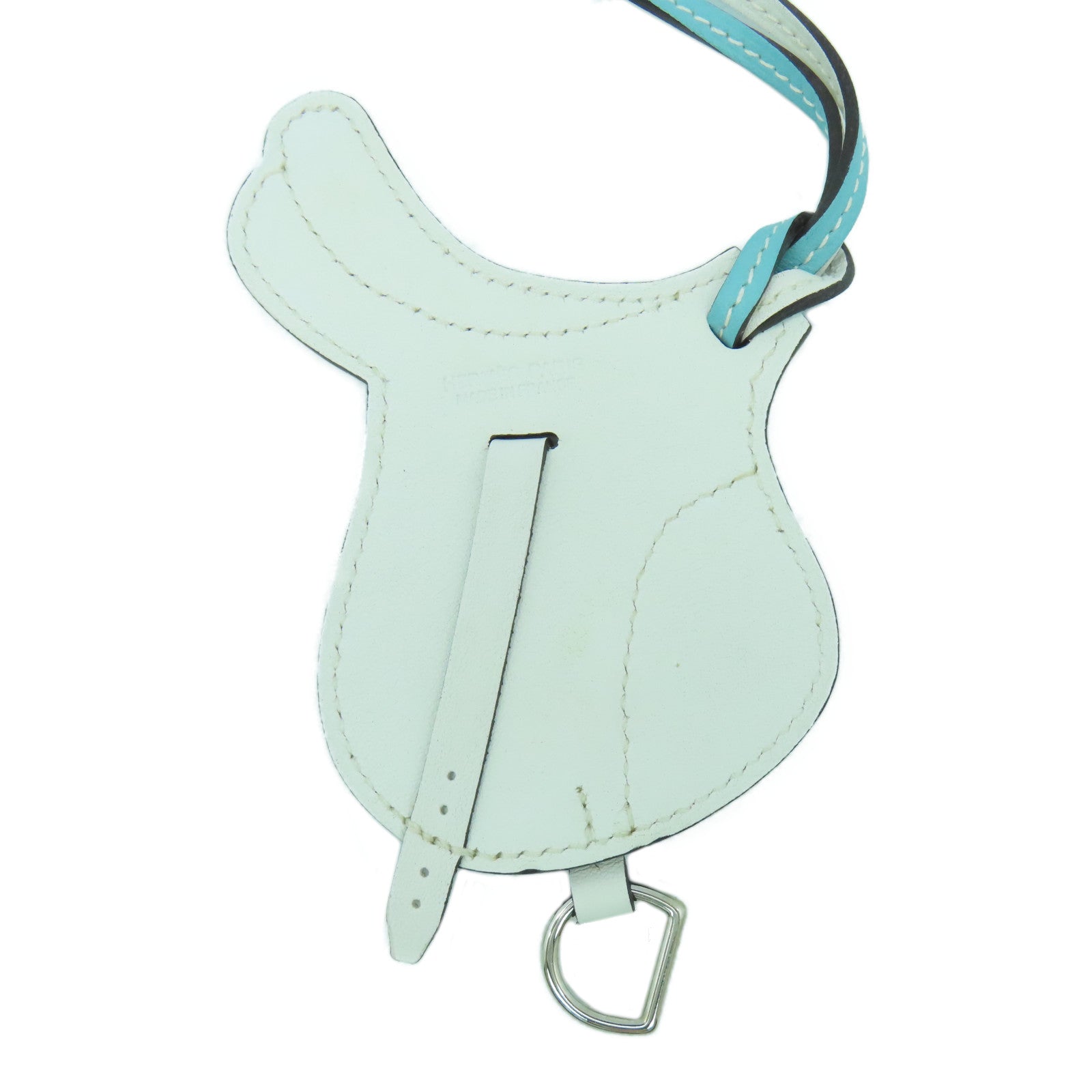 HERMES Swift皮革Paddock Fer Cheval Charm掛飾淺藍色/白色
