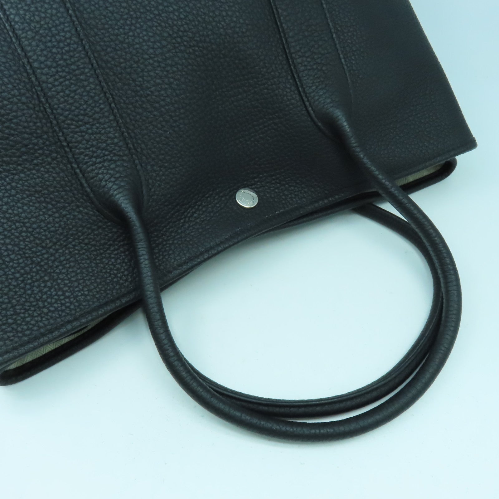 HERMES Country皮革Garden Party PM銀扣手挽袋Noir黑色
