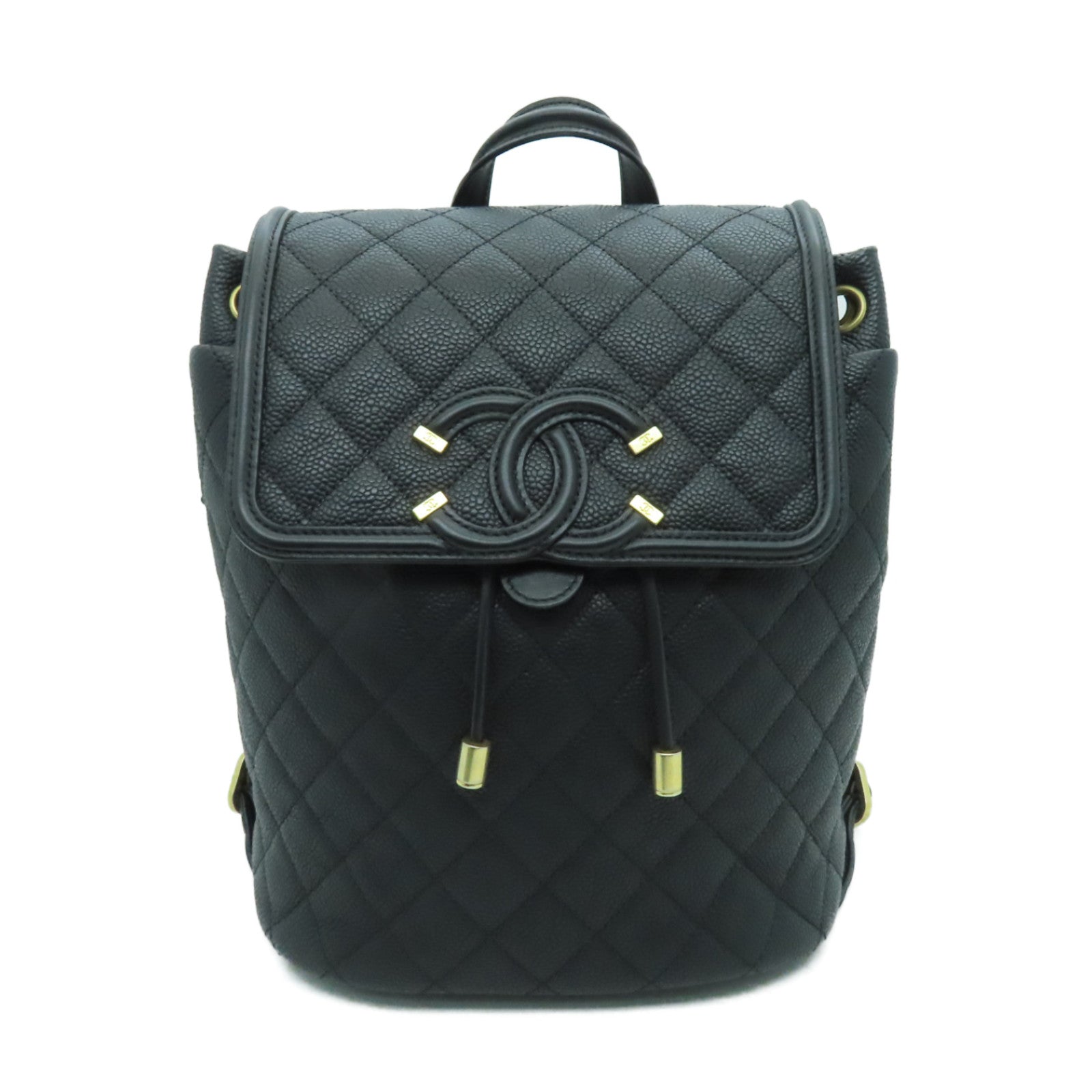 CHANEL 菱格Caviar皮革Backpack金扣背包黑色
