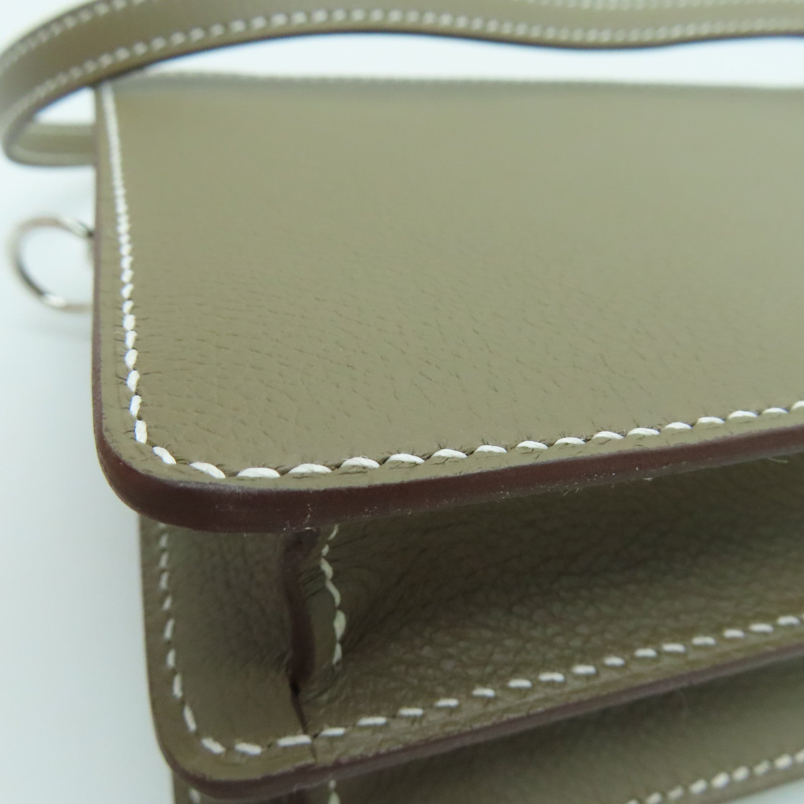 HERMES 【激減優惠】Evercolor皮革Mini Roulis Shoulder Bag銀扣肩背袋大象色