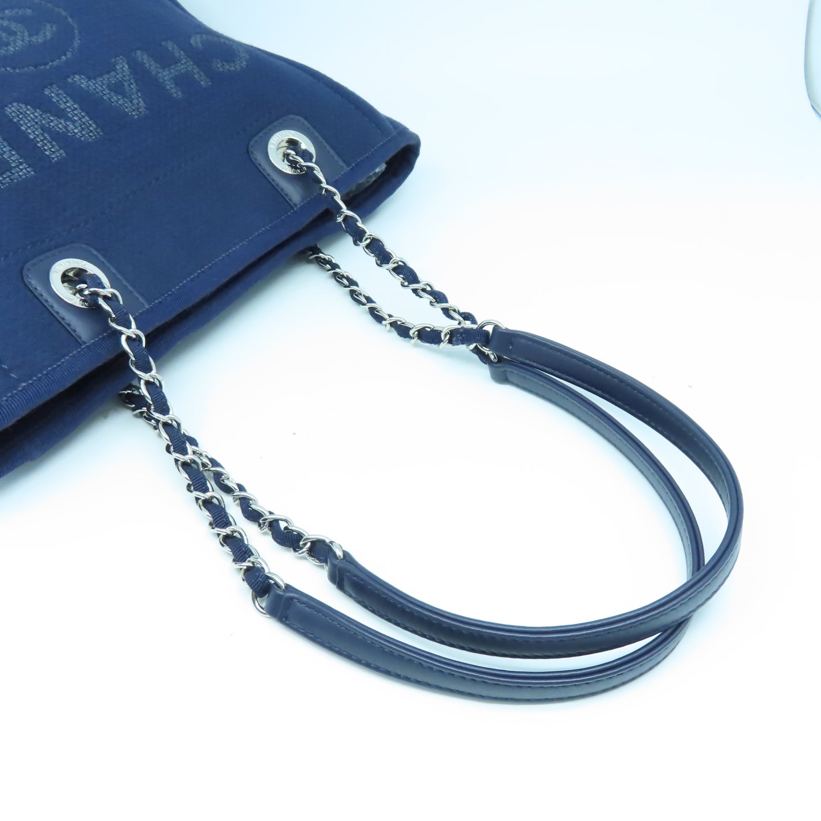 CHANEL 帆布Tote Bag銀扣手挽袋深藍色