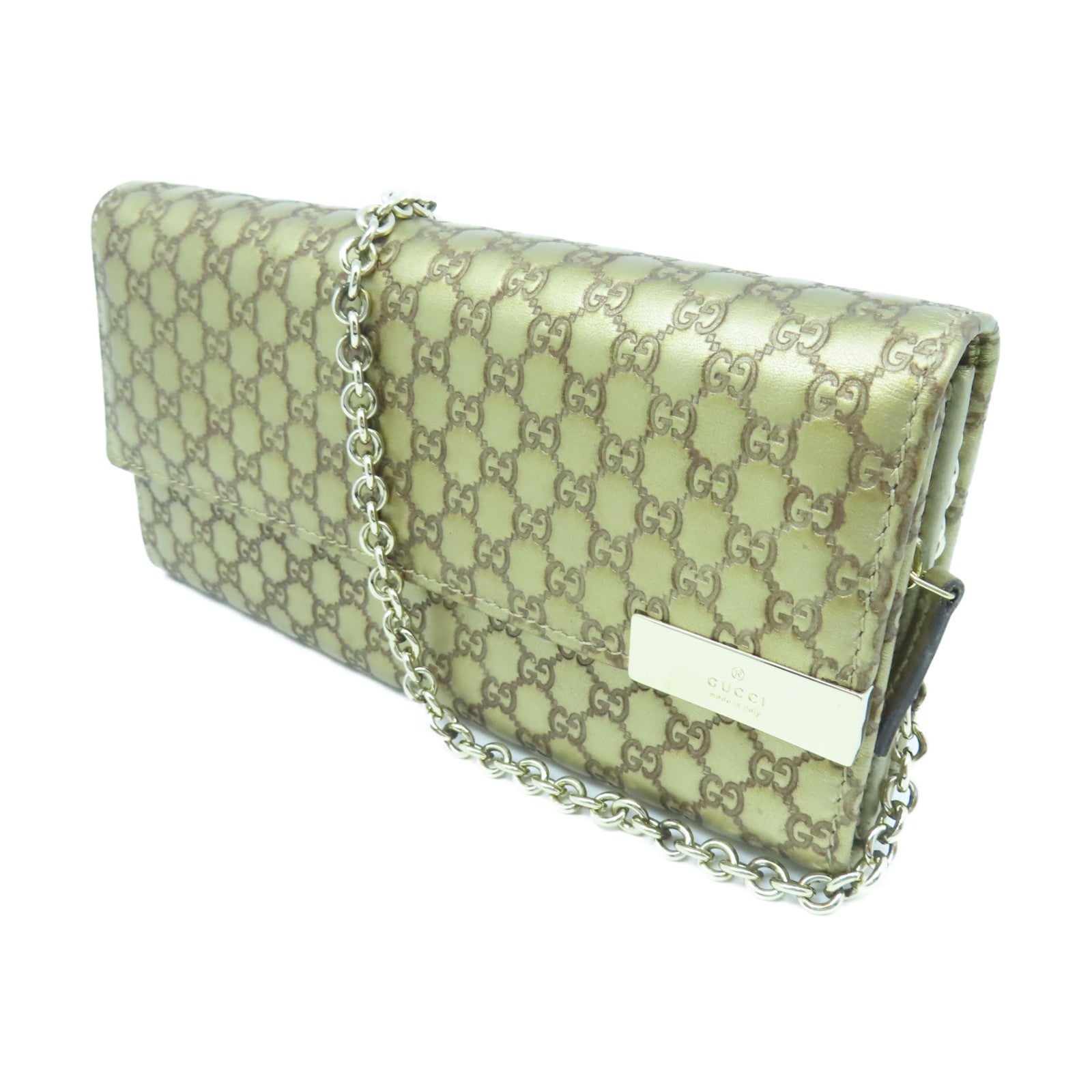 GUCCI 牛皮皮革Chain Shoulder金扣链带肩背袋金色