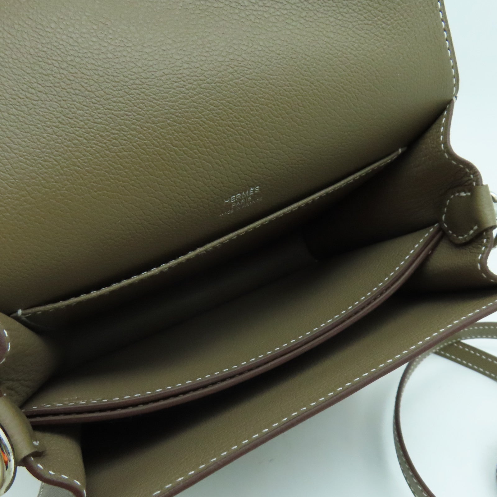 HERMES 【激減優惠】Evercolor皮革Mini Roulis Shoulder Bag銀扣肩背袋大象色