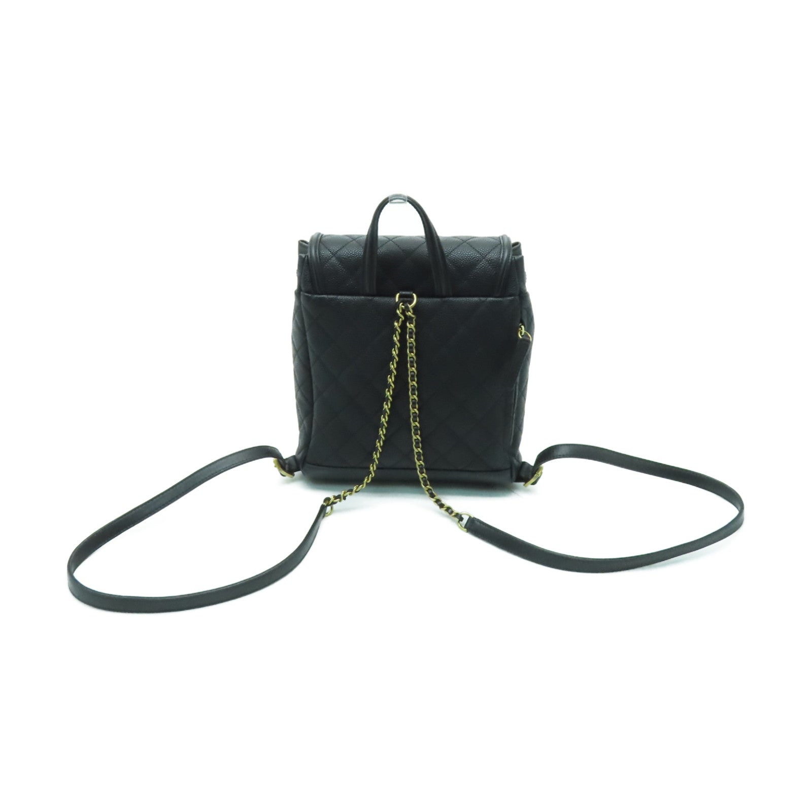 CHANEL 菱格Caviar皮革Backpack金扣背包黑色