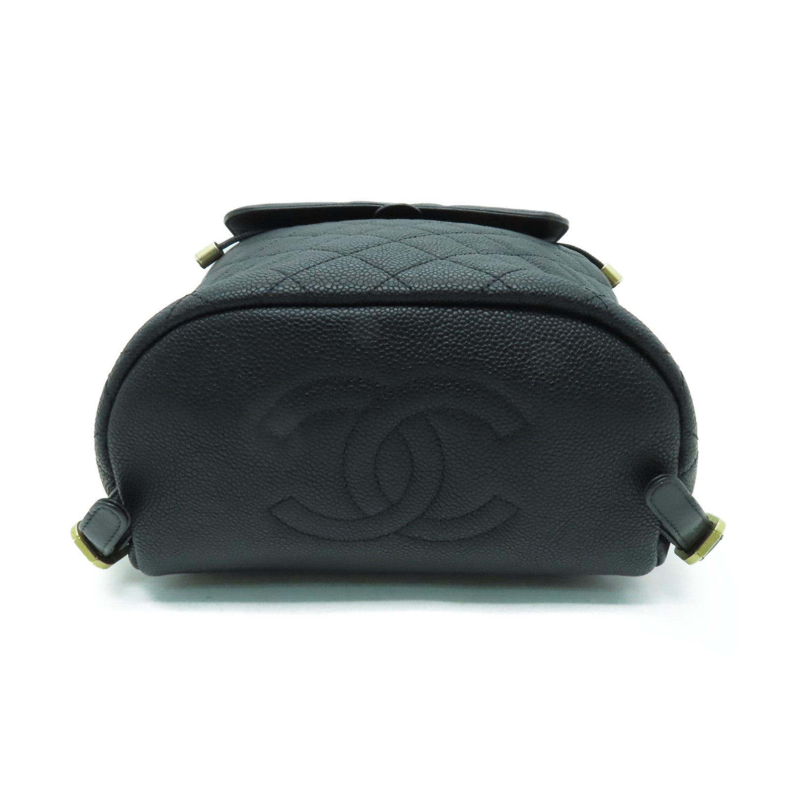 CHANEL 菱格Caviar皮革Backpack金扣背包黑色