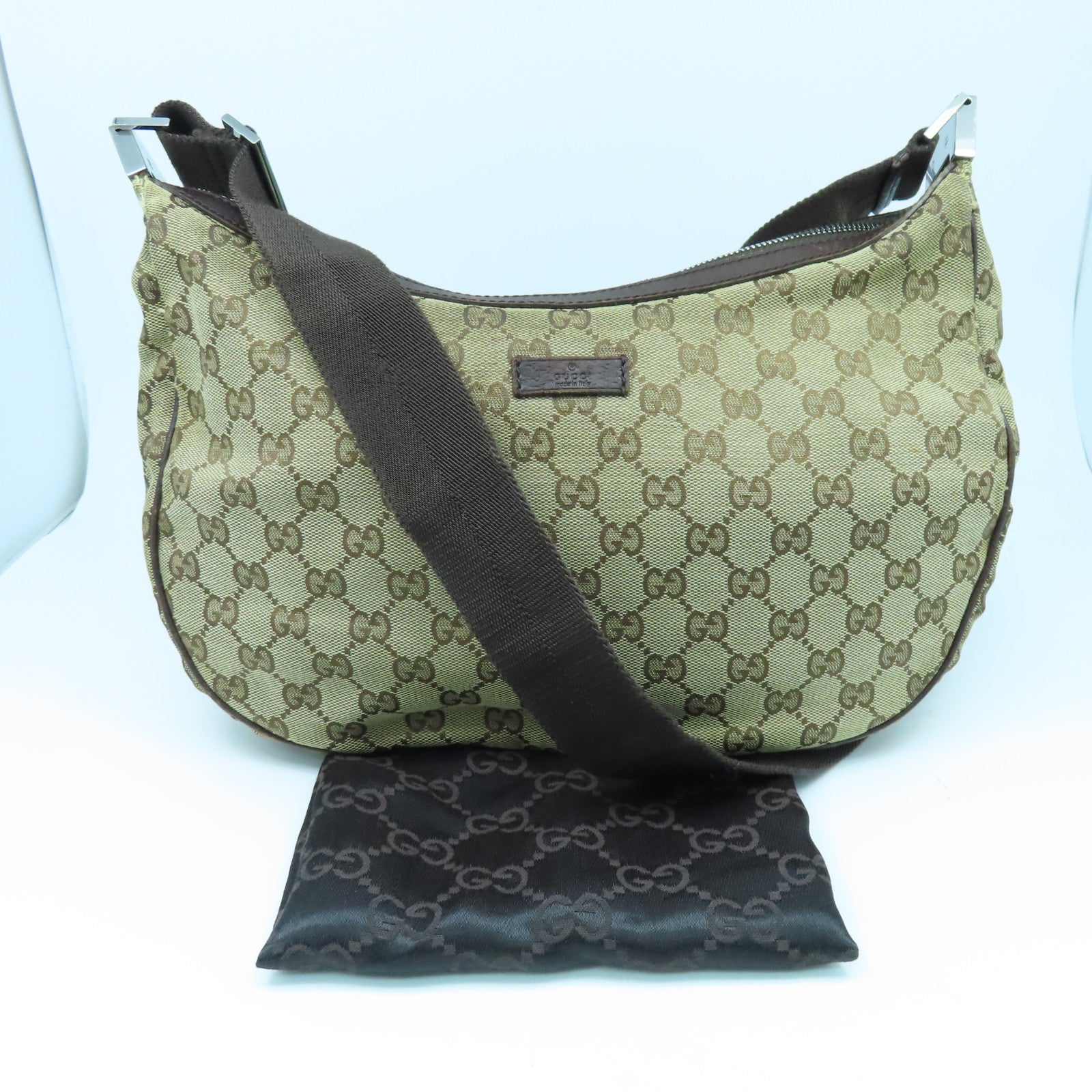 GUCCI 帆布Shoulder Bag銀扣肩背袋啡色