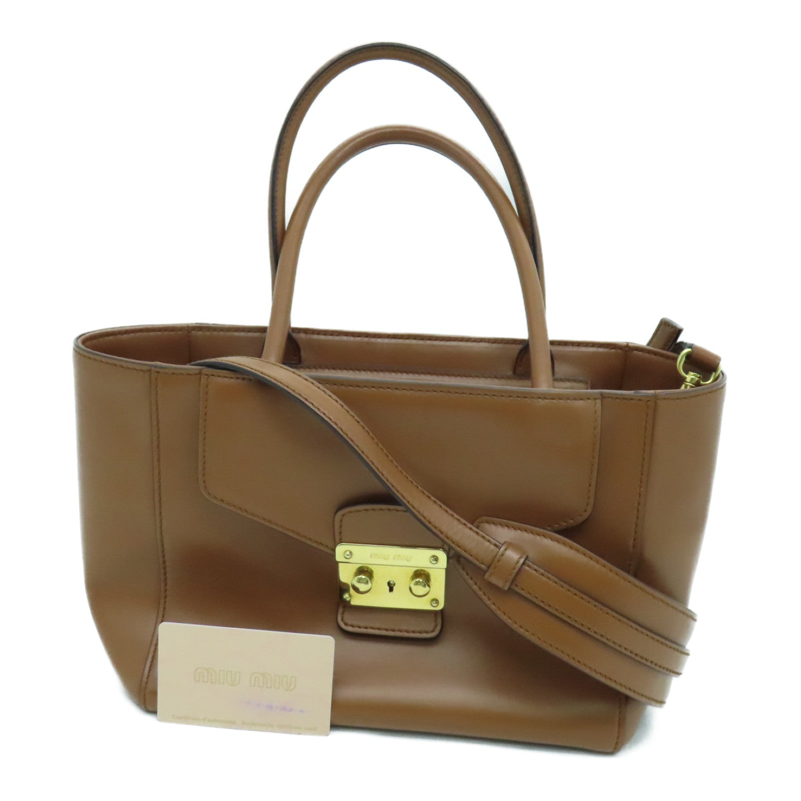 Miu Miu 牛皮皮革2way Shoulder Bag金扣手挽肩背两用袋啡色